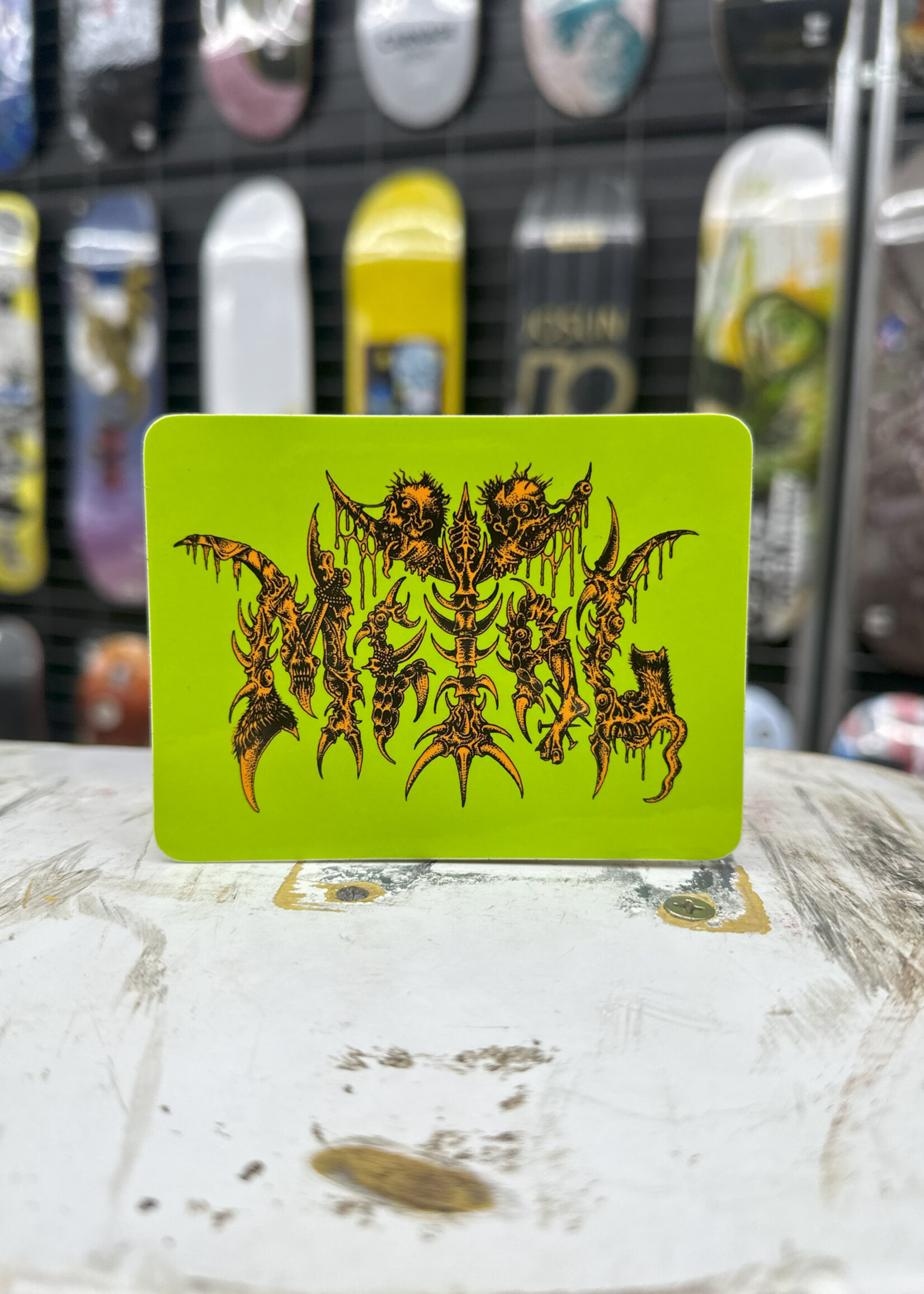 Metal Skateboards METAL SKATEBOARDS - MetalAncient Logo Sticker Green/Orange - 4"