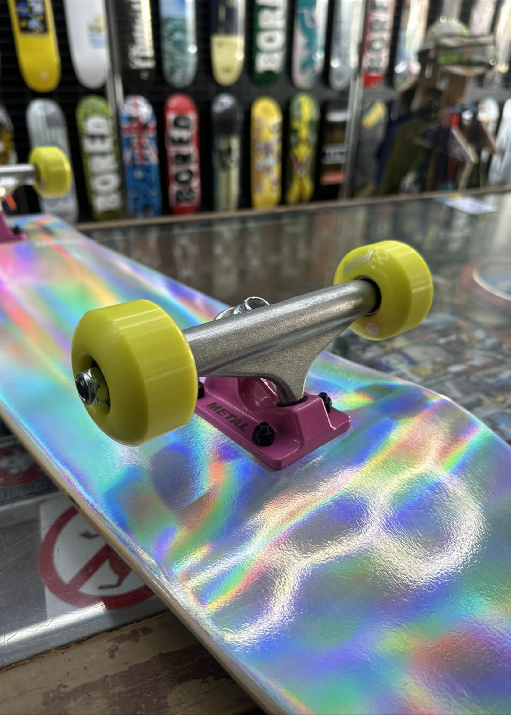 Holiday Skateboards HOLIDAY SKATEBOARDS - Holographic/Pink Trucks Yellow Wheels - Complete - 7.75"