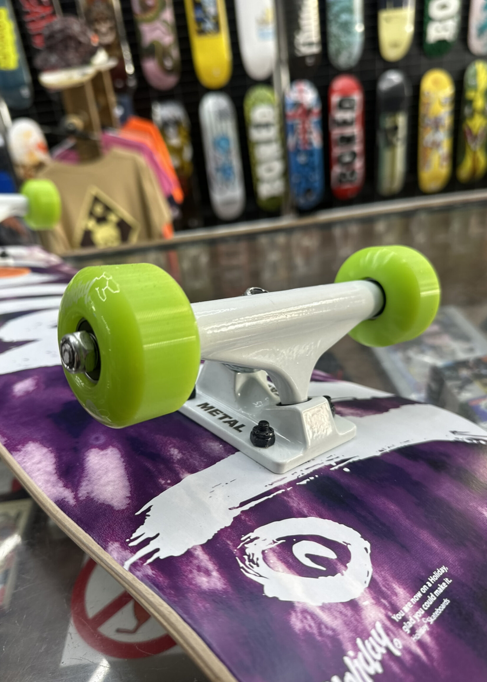 Holiday Skateboards HOLIDAY SKATEBOARDS - Tie-Dye Purple/White Trucks/Green Wheels Complete - 7.75"
