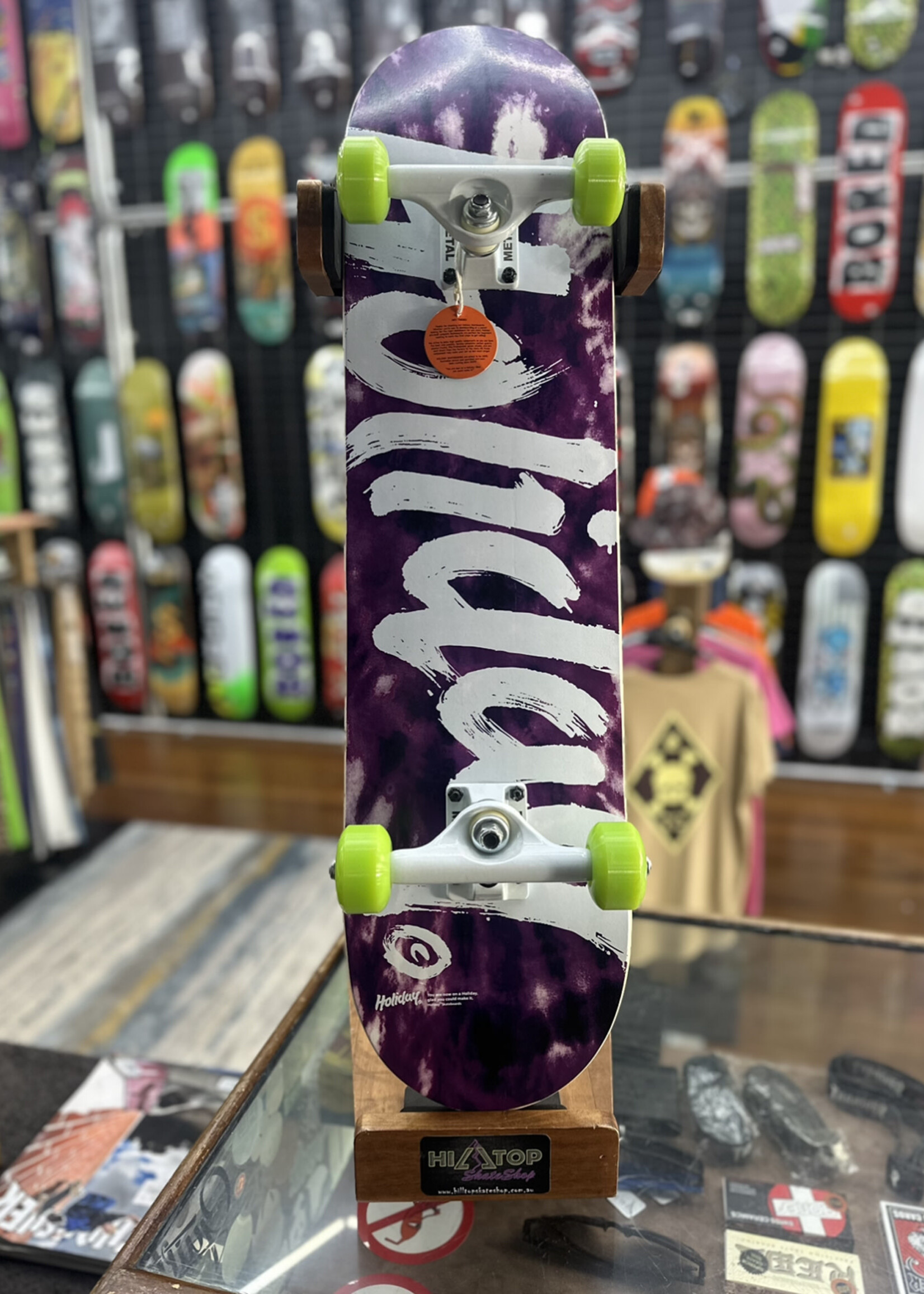 Holiday Skateboards HOLIDAY SKATEBOARDS - Tie-Dye Purple/White Trucks/Green Wheels Complete - 7.75"