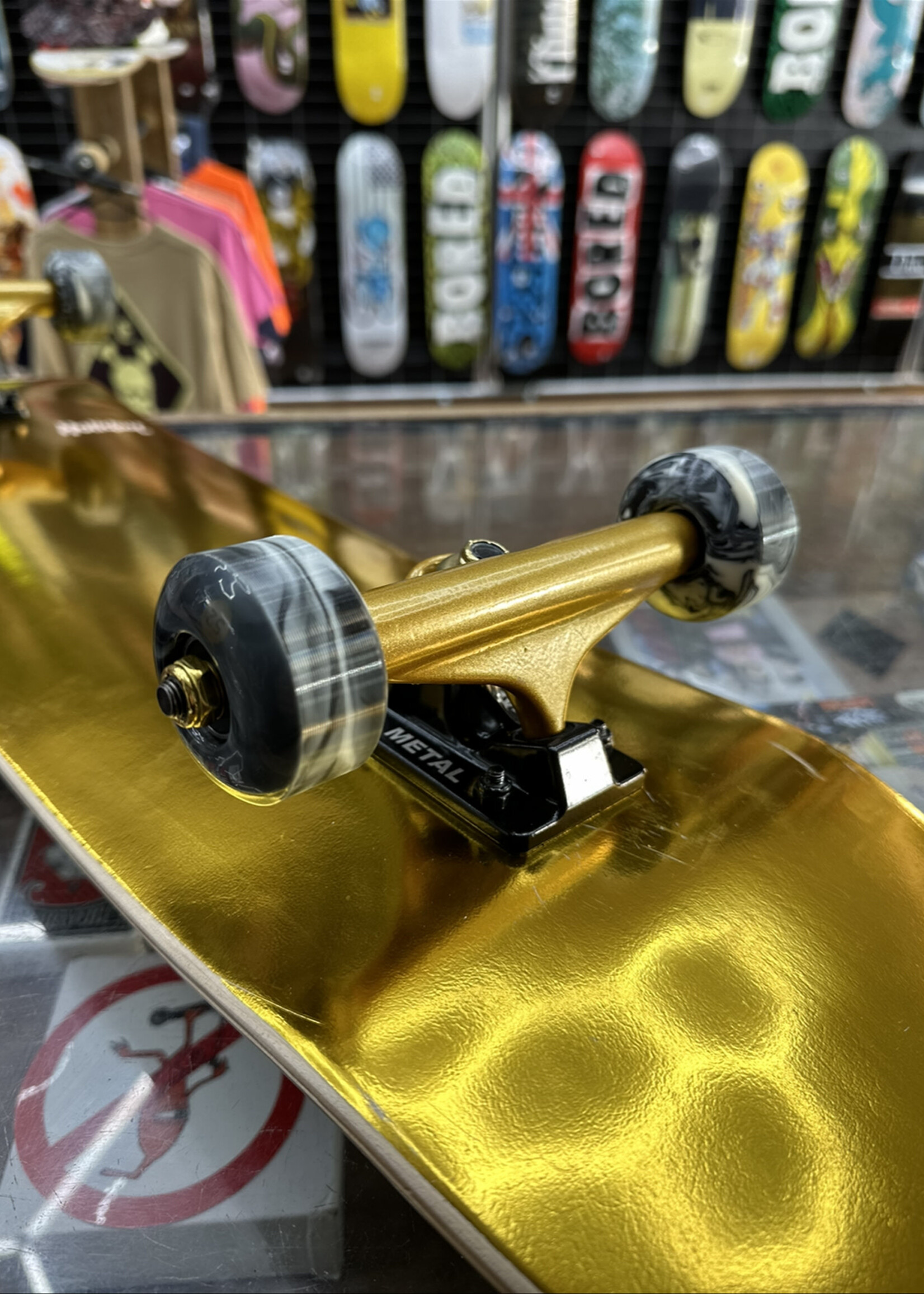 Holiday Skateboards HOLIDAY SKATEBOARDS - Gold/Gold Trucks Black/White Swirl Wheels - Complete - 8.0"