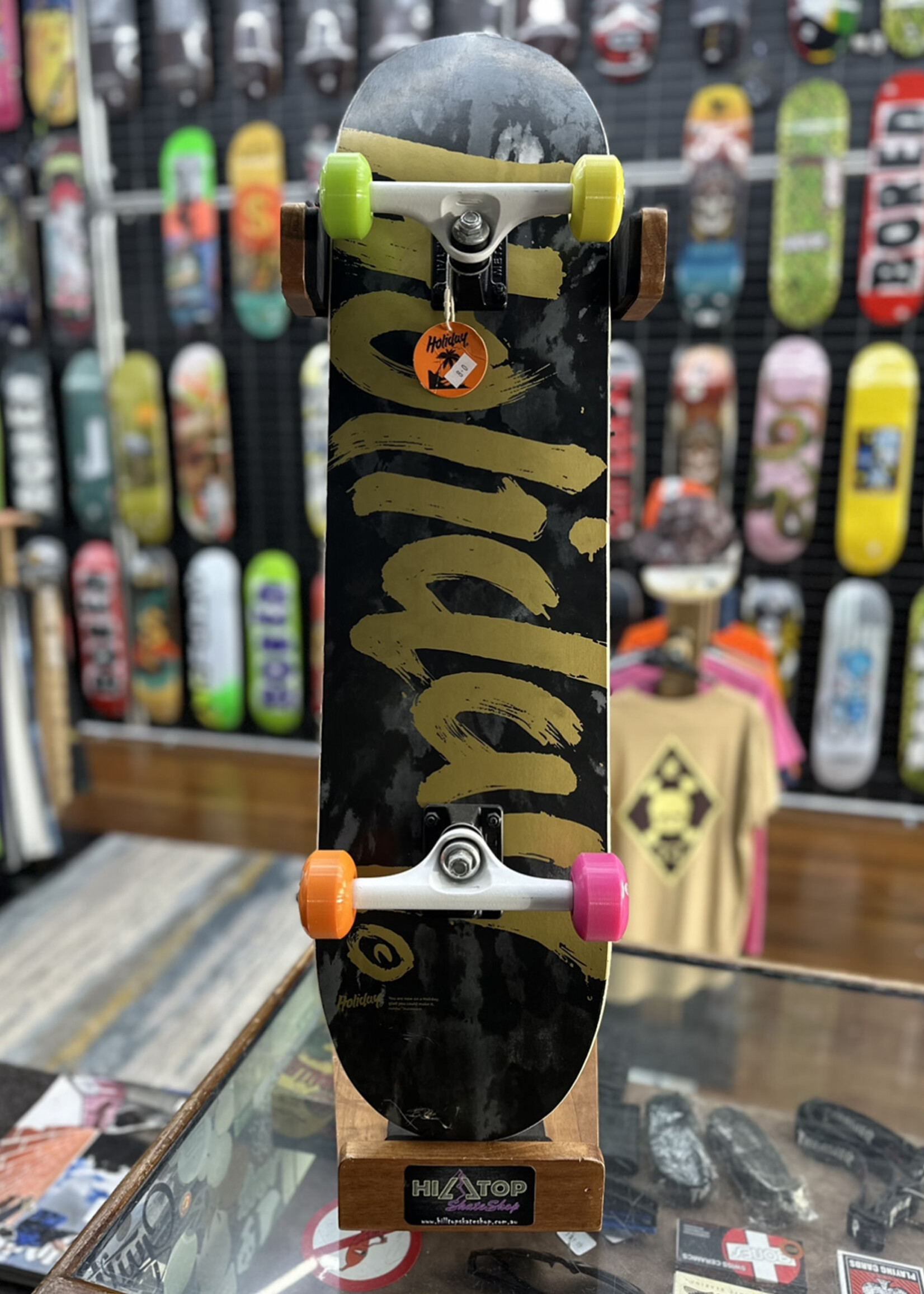 Holiday Skateboards HOLIDAY SKATEBOARDS - Tie Dye Black/Gold White Trucks/Multi Wheel Complete - 8.0"
