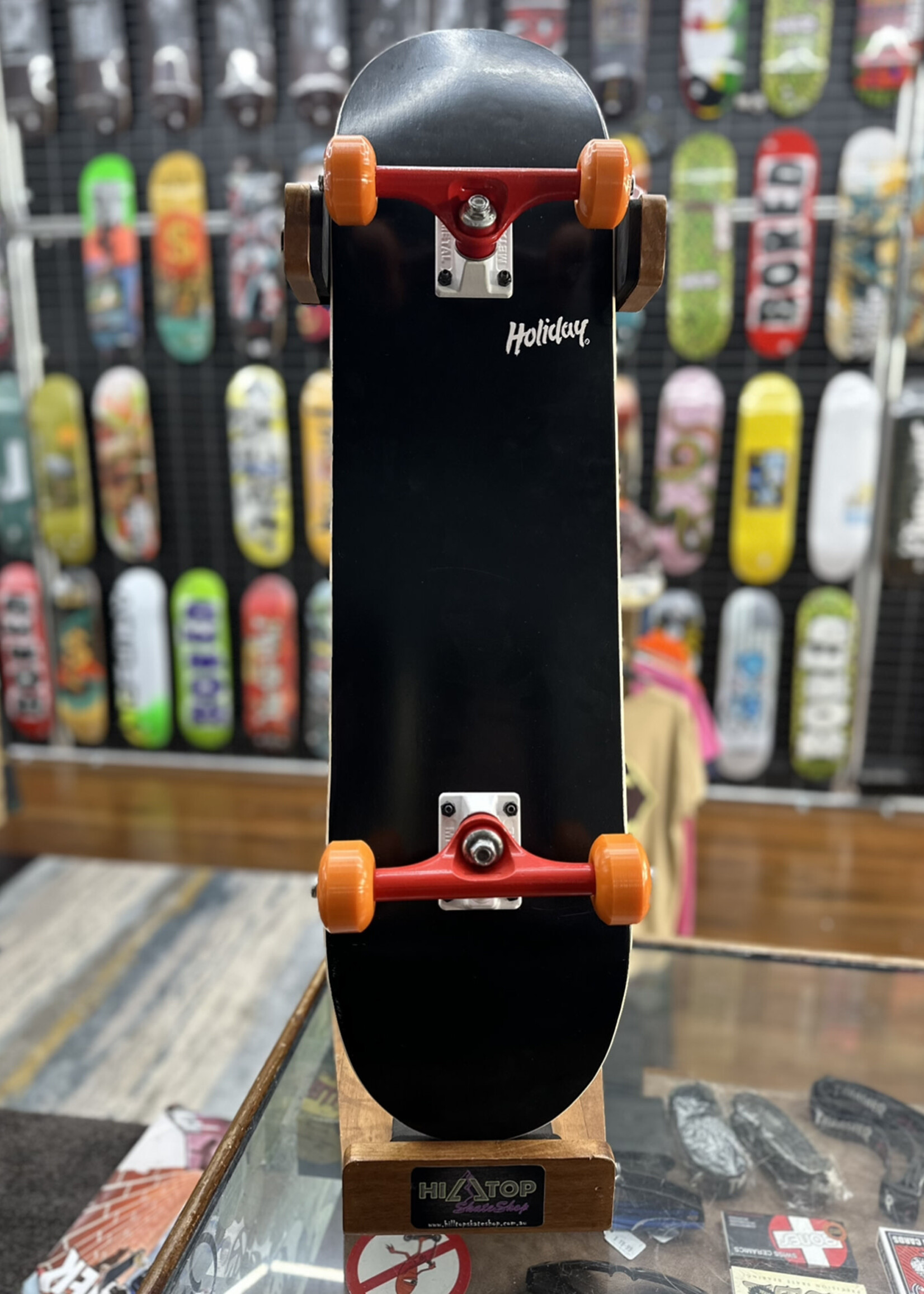 Holiday Skateboards HOLIDAY SKATEBOARDS - Simple Black/Red Trucks/Orange Wheels Complete - 8.0"