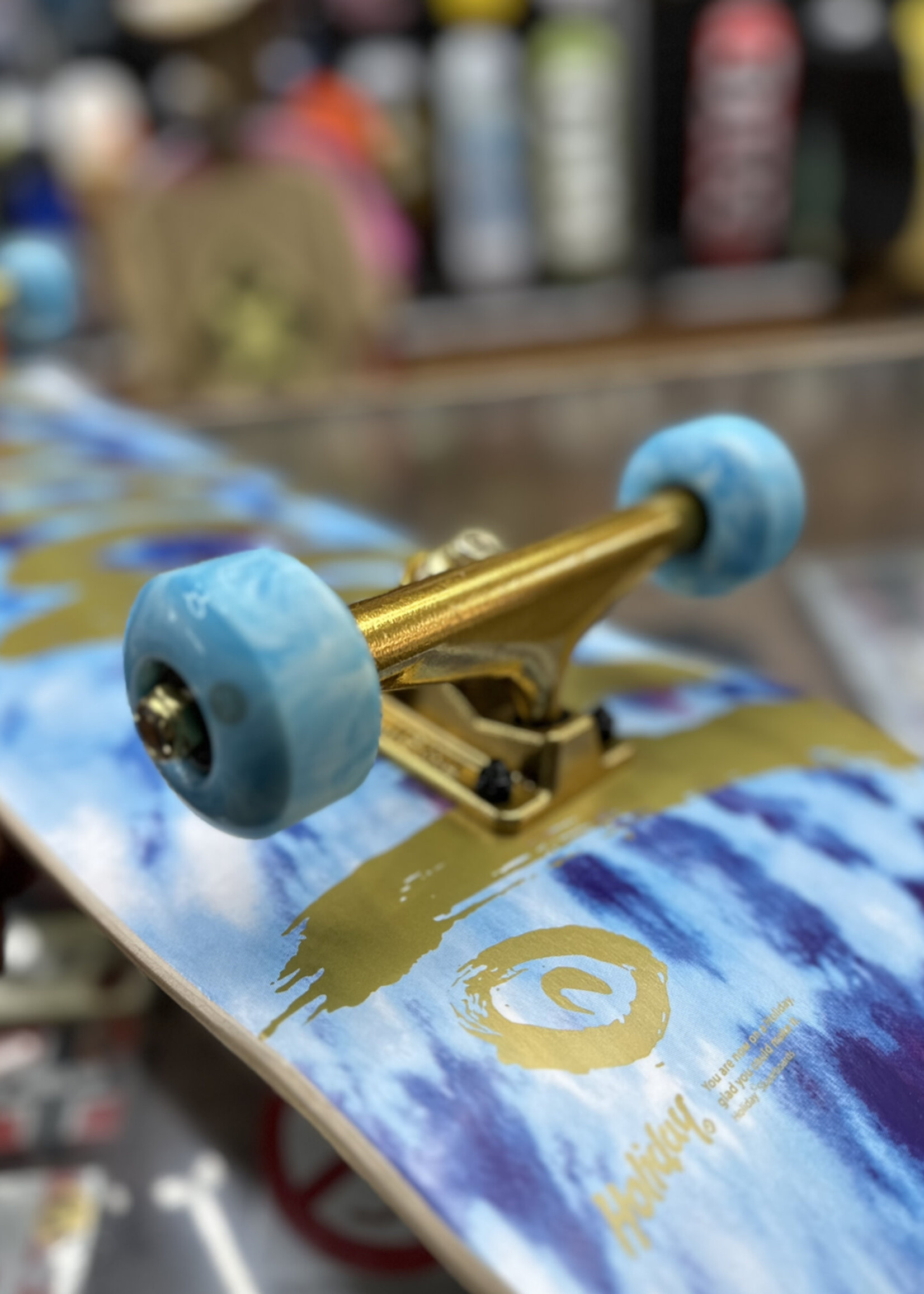 Holiday Skateboards HOLIDAY SKATEBOARDS - Tie Dye Blue Ice/Gold Complete - 8.125"
