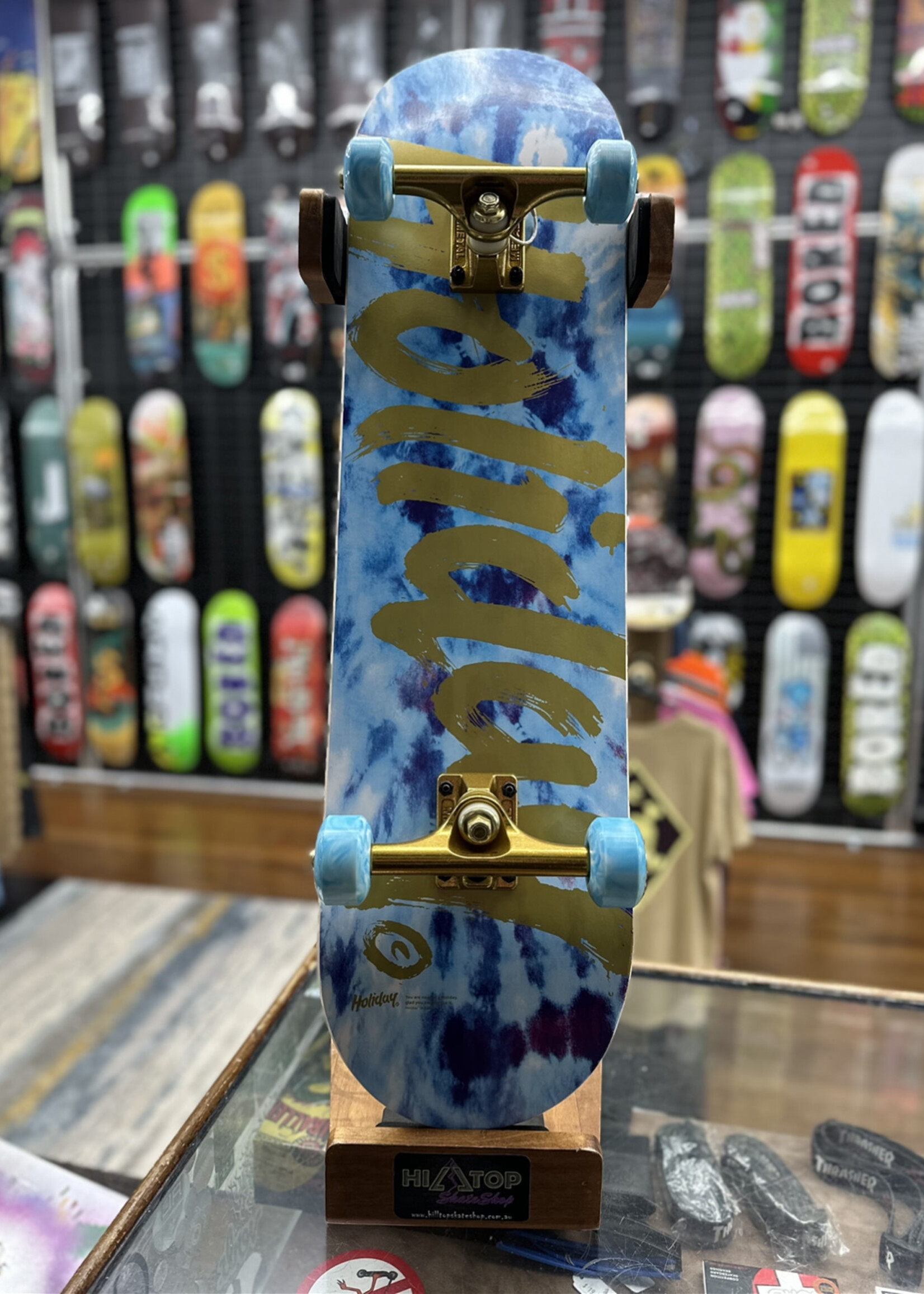 Holiday Skateboards HOLIDAY SKATEBOARDS - Tie Dye Blue Ice/Gold Complete - 8.125"