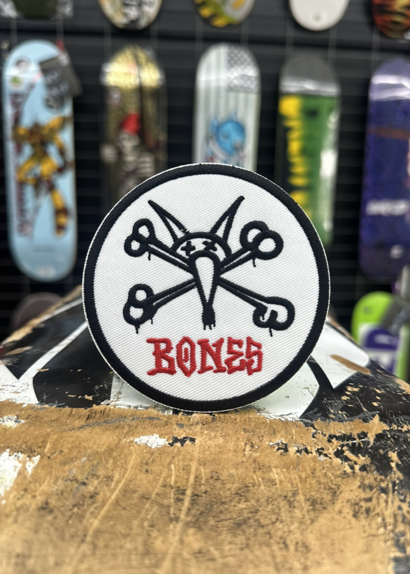 Powell Peralta BONES - Iron-on Patch Vato Rat Circle White - 3.5"