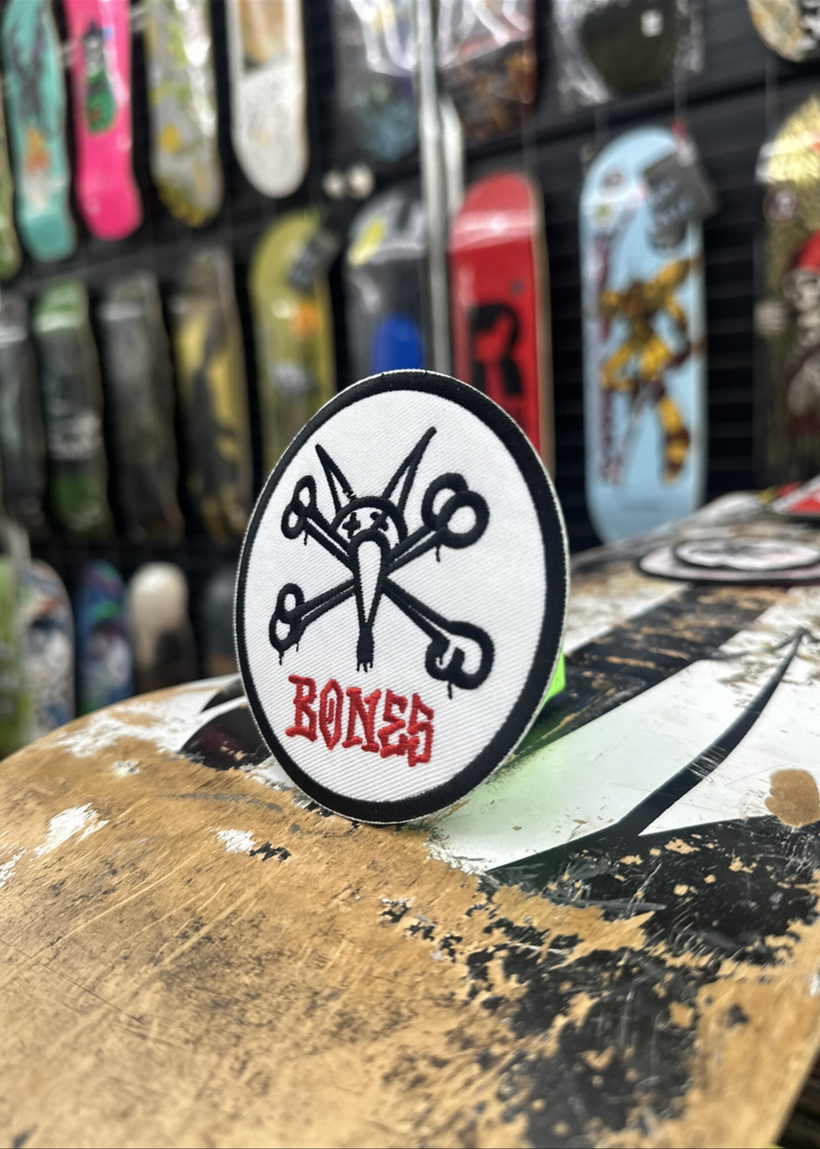 Powell Peralta BONES - Iron-on Patch Vato Rat Circle White - 3.5"