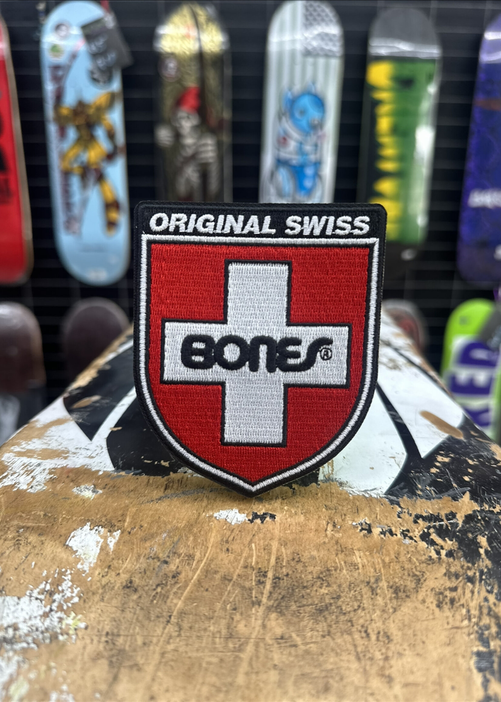 BONES BONES BEARINGS - Iron-on Patch Swiss Shield - 3.625"