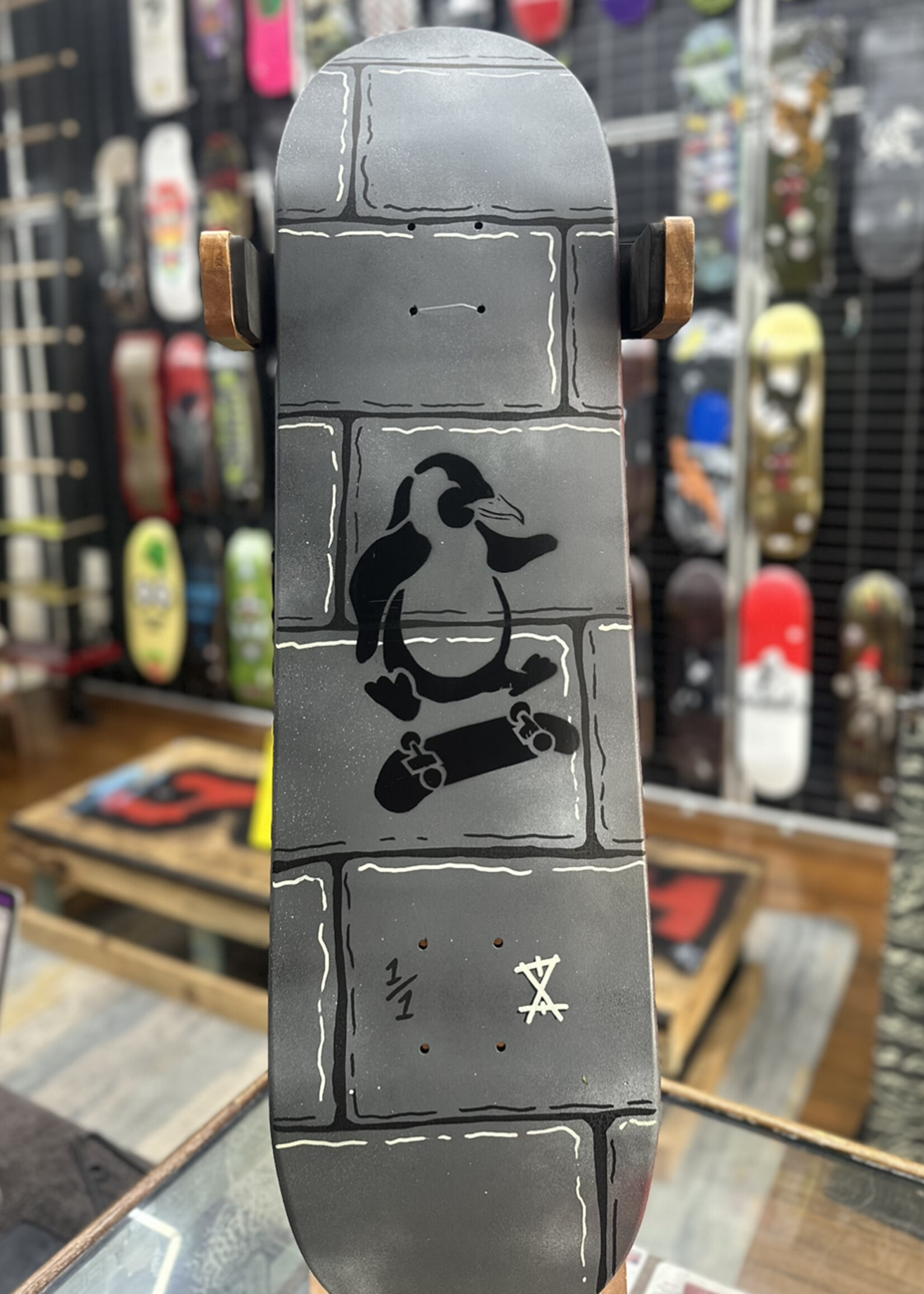 BOREDing. BOREDing - Hand Painted Besa Block Skate Penguin - 8.375"