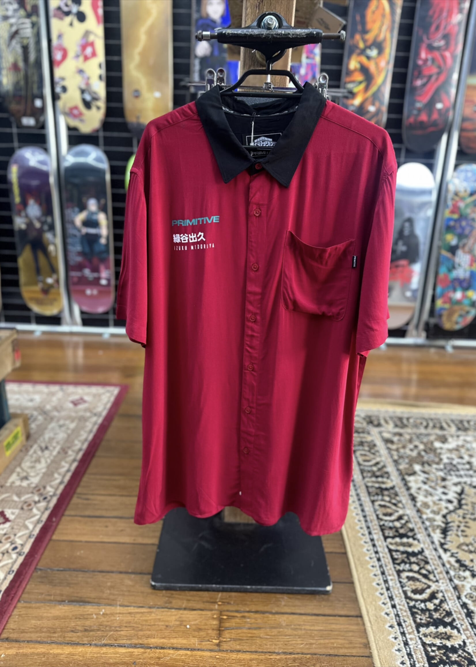 PRIMITIVE PRIMITIVE - My Hero Academia Izuku Midoriya Collard Button-Up Tee - Large