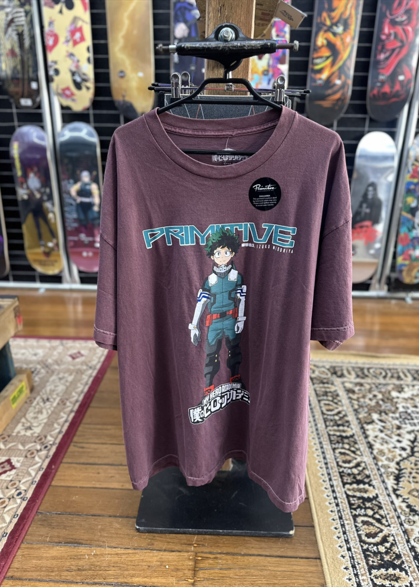 PRIMITIVE PRIMITIVE - My Hero Academia Izuku Midoriya Washed-Out Burgandy Tee - XLarge