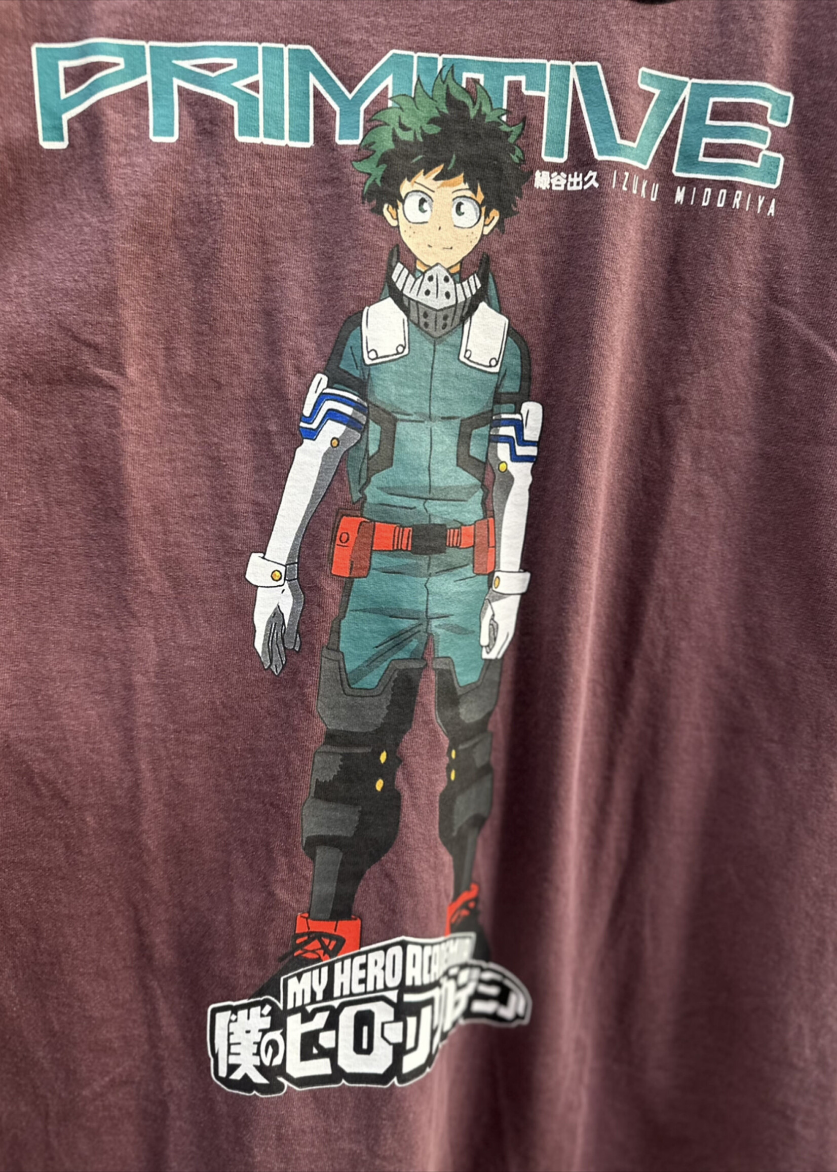 PRIMITIVE PRIMITIVE - My Hero Academia Izuku Midoriya Washed-Out Burgandy Tee - XLarge