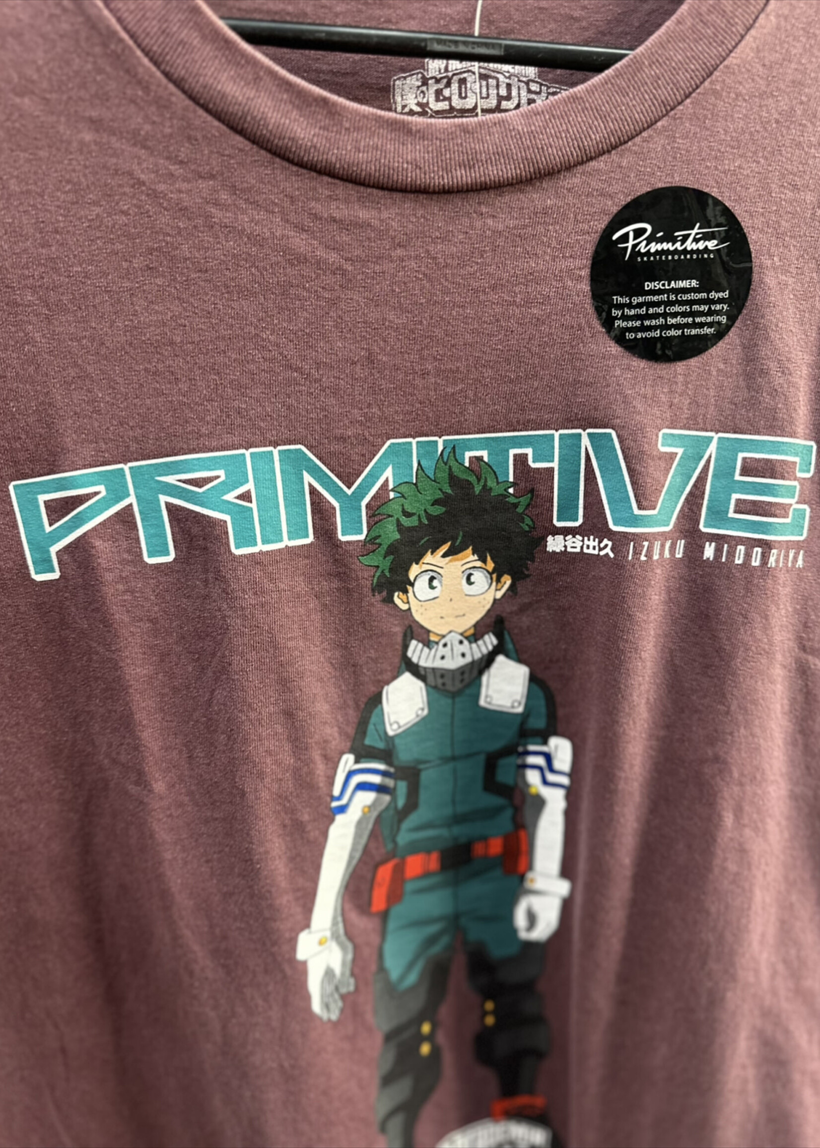 PRIMITIVE PRIMITIVE - My Hero Academia Izuku Midoriya Washed-Out Burgandy Tee - XLarge