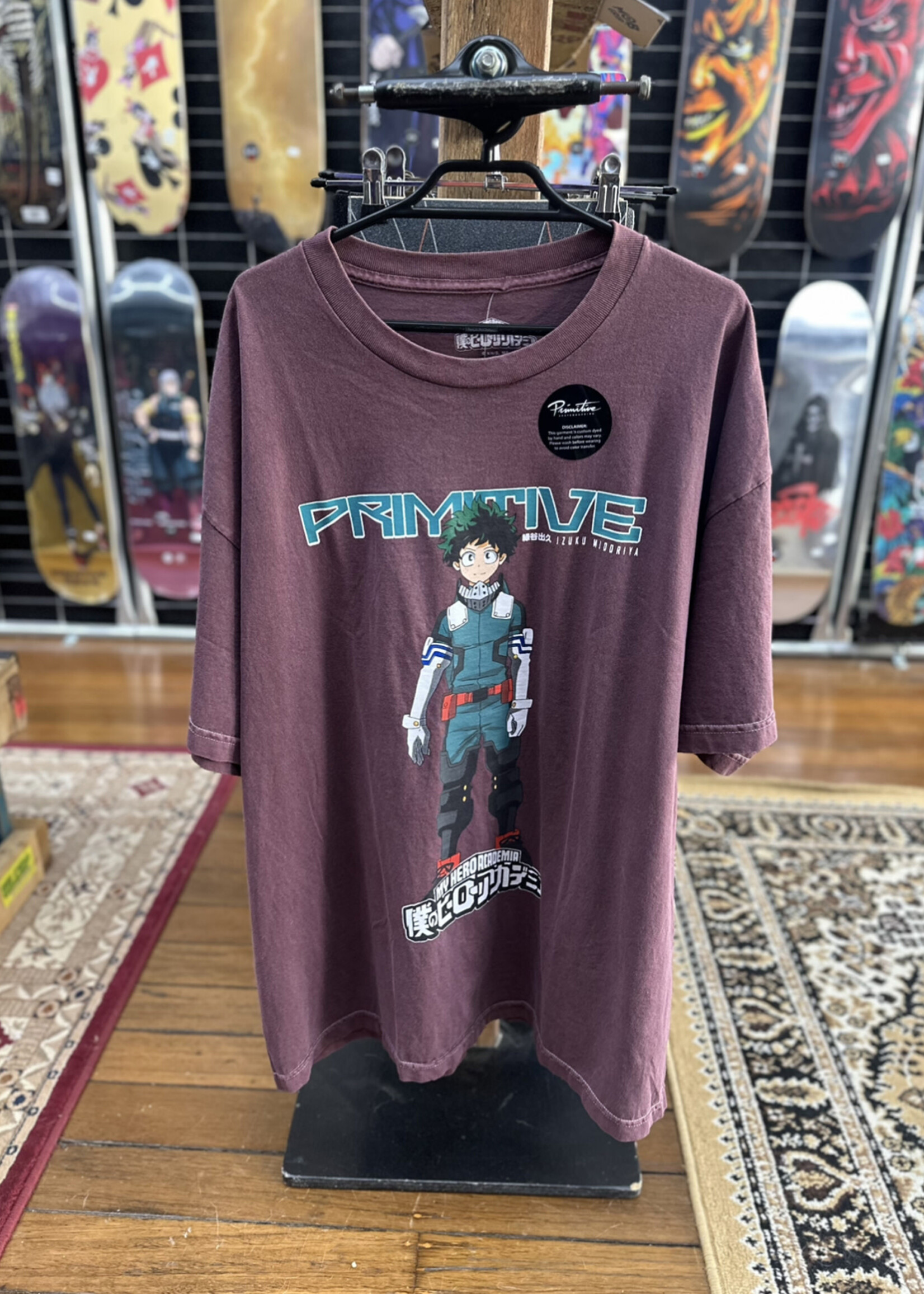 PRIMITIVE PRIMITIVE - My Hero Academia Izuku Midoriya Washed-Out Burgandy Tee - XLarge