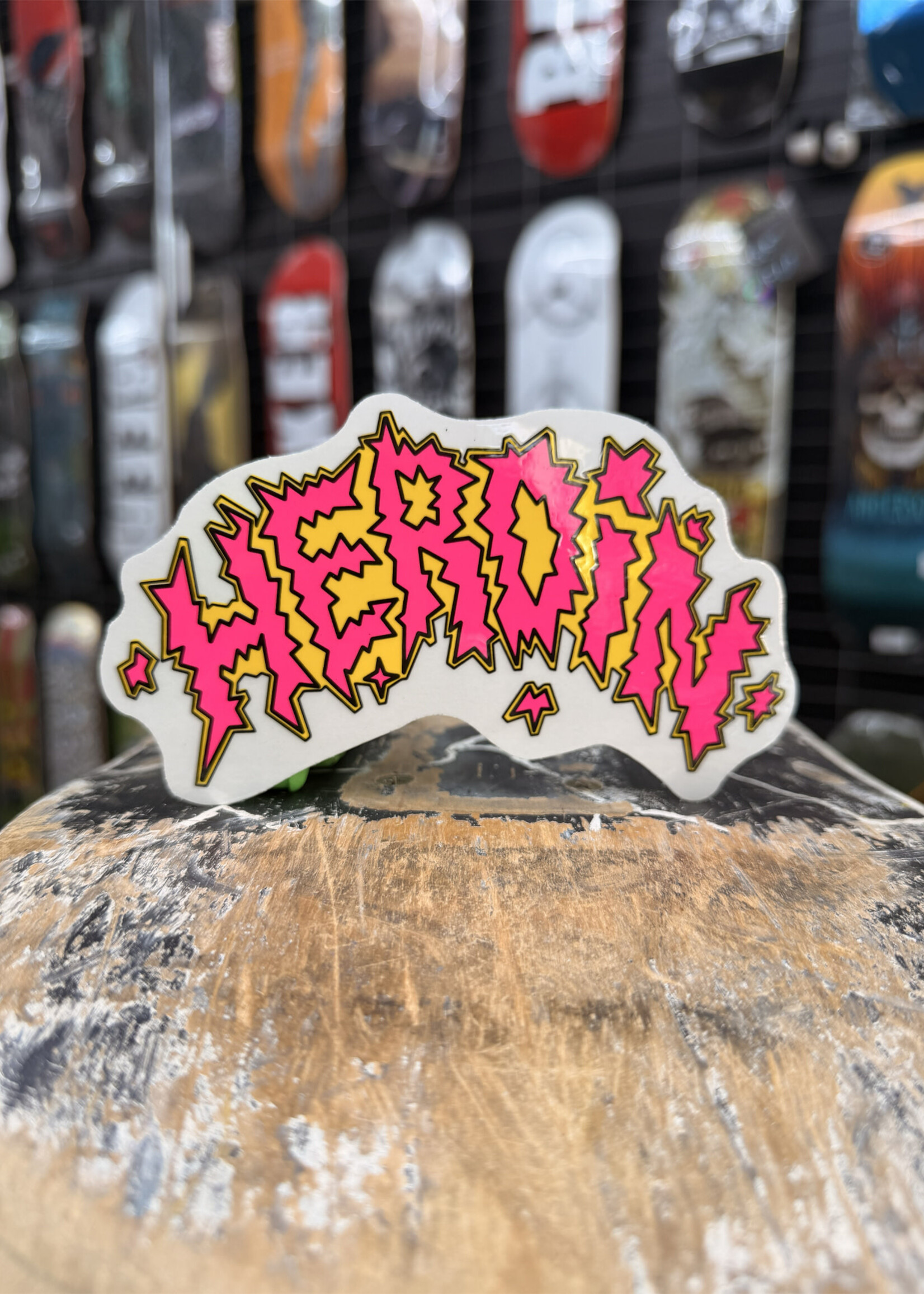 HEROIN SKATEBOARDS HEROIN SKATEBOARDS - Script Pink/Yellow Sticker - 5.5"
