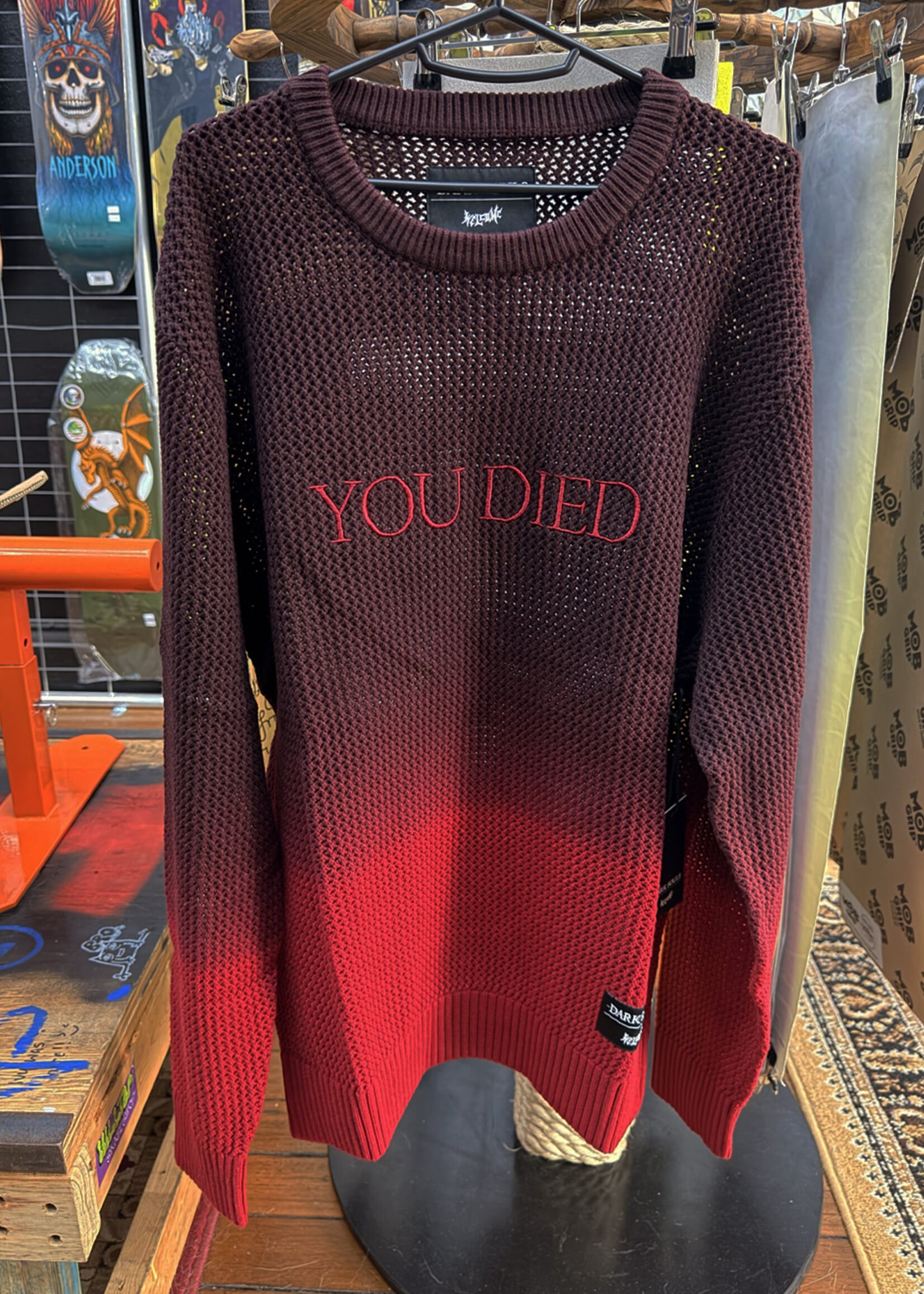 Welcome WELCOME SKATEBOARDS - Dark Souls You Died Dip-Dyed Loose Gauge Sweater Black/Red