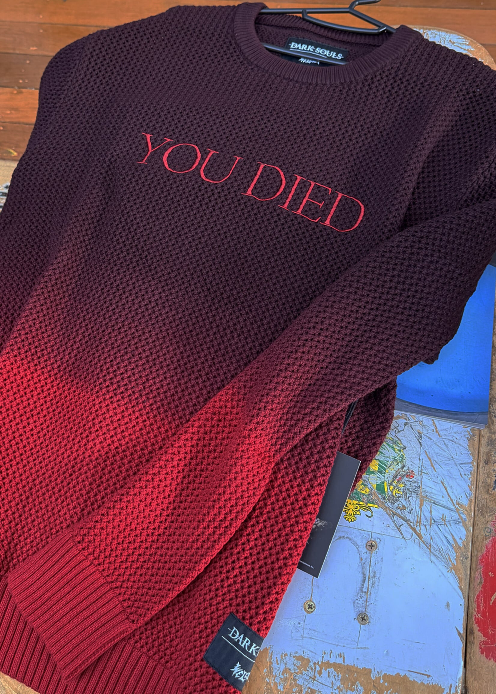 Welcome WELCOME SKATEBOARDS - Dark Souls You Died Dip-Dyed Loose Gauge Sweater Black/Red