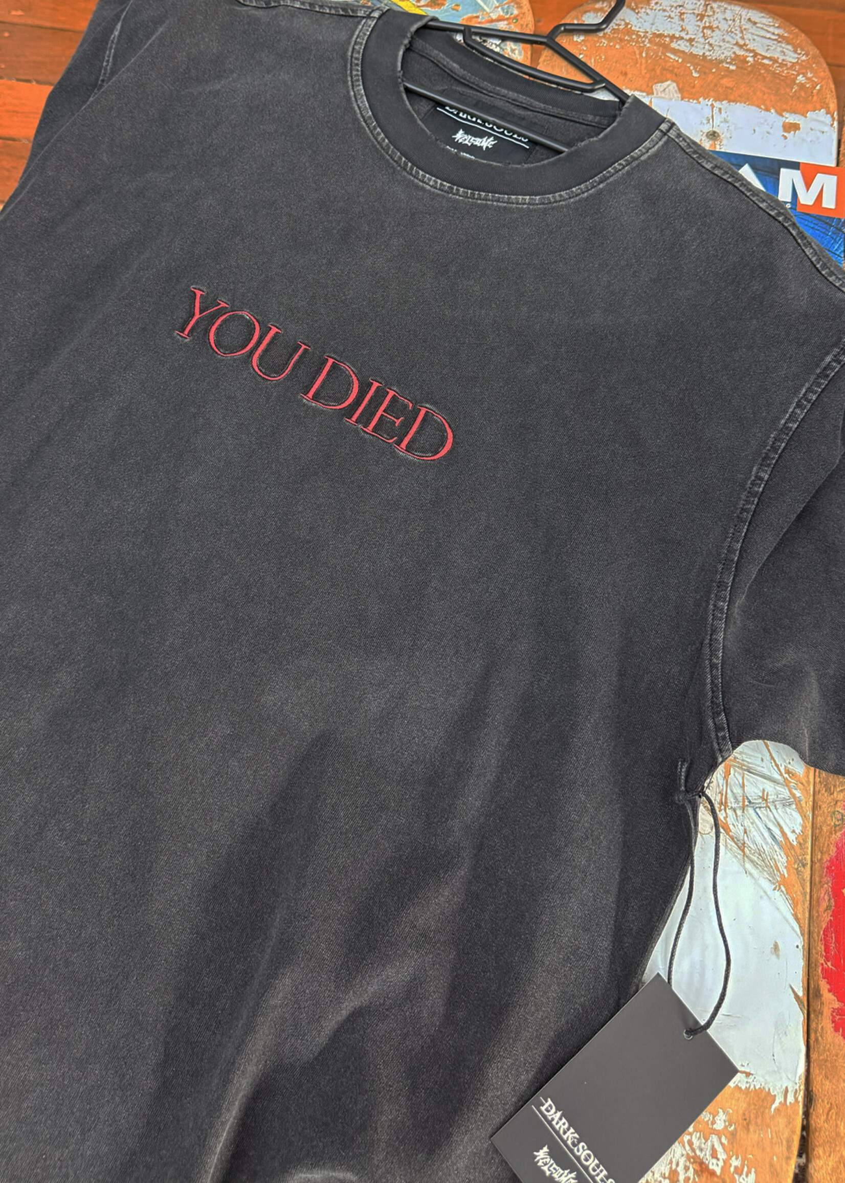 Welcome WELCOME SKATEBOARDS - Dark Souls You Died Distressed Tee Vintage Black