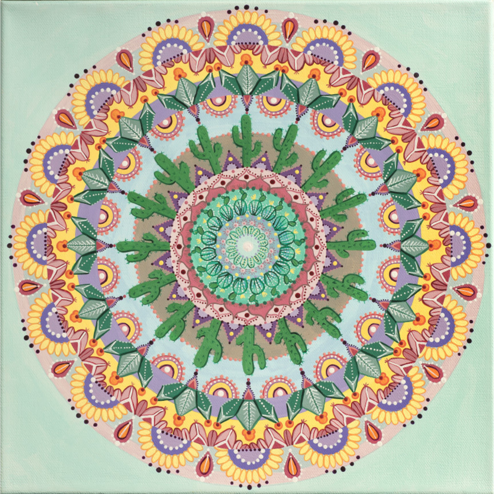 Stirling Studios "Pastel Cactus" Mandala Canvas Print