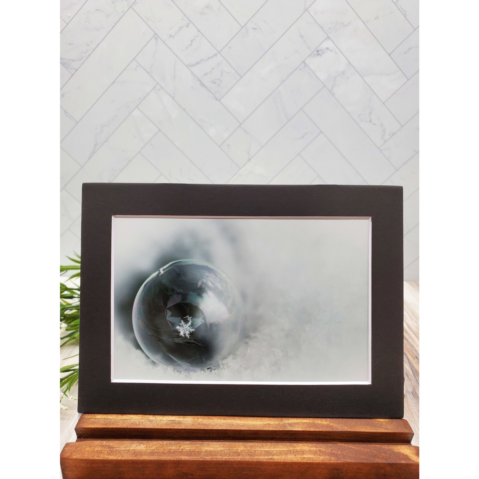SGT Photography Frozen Bubble Matted Print  - snowflake on bubble