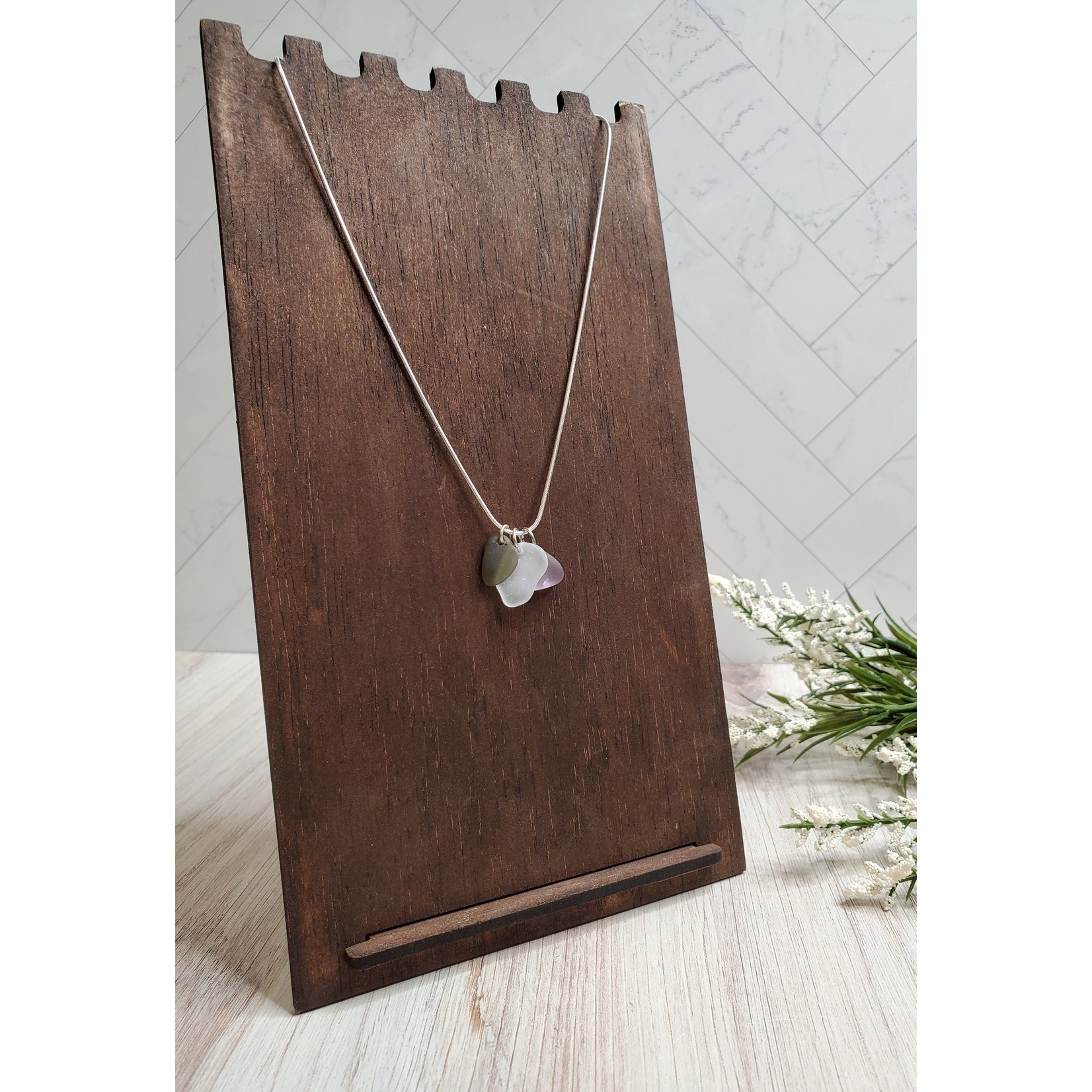 Lorna Tirman Recycled Glass Necklace - Dark Green/White/Purple