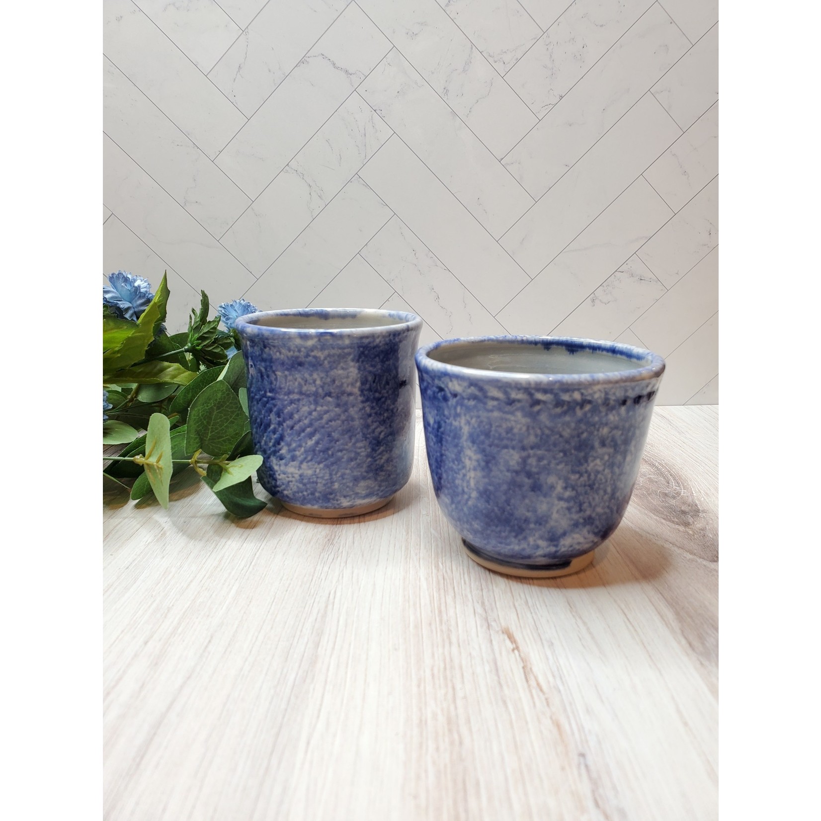 Elaine Randall Tea Bowls - Blue & White Glaze