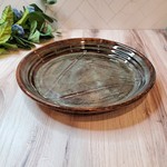 Elaine Randall Blue & Brown Platter with Impressed Leaves