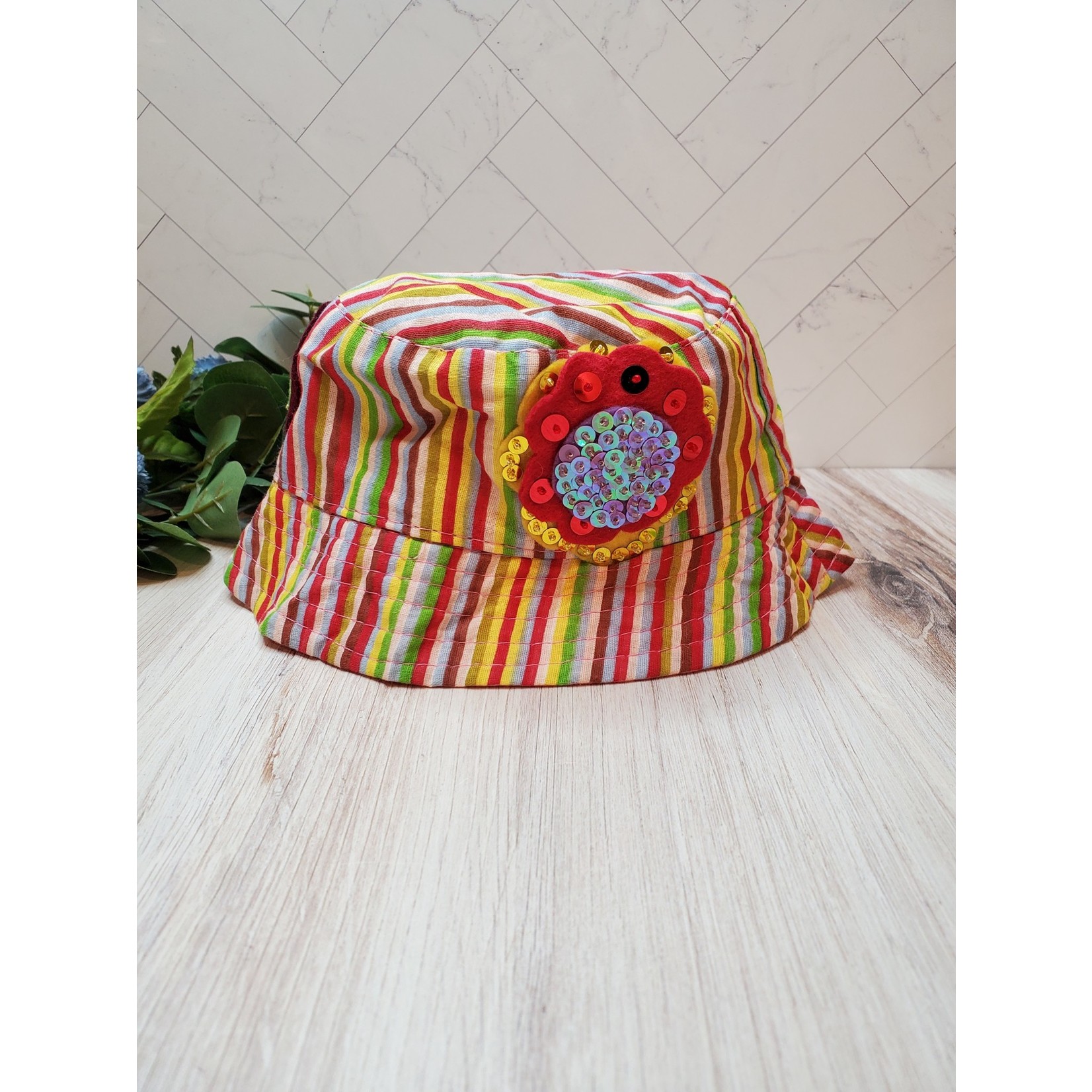 Roan's Repertoire Toddler Bucket Hat with Sequin Flower - Rainbow Stripe