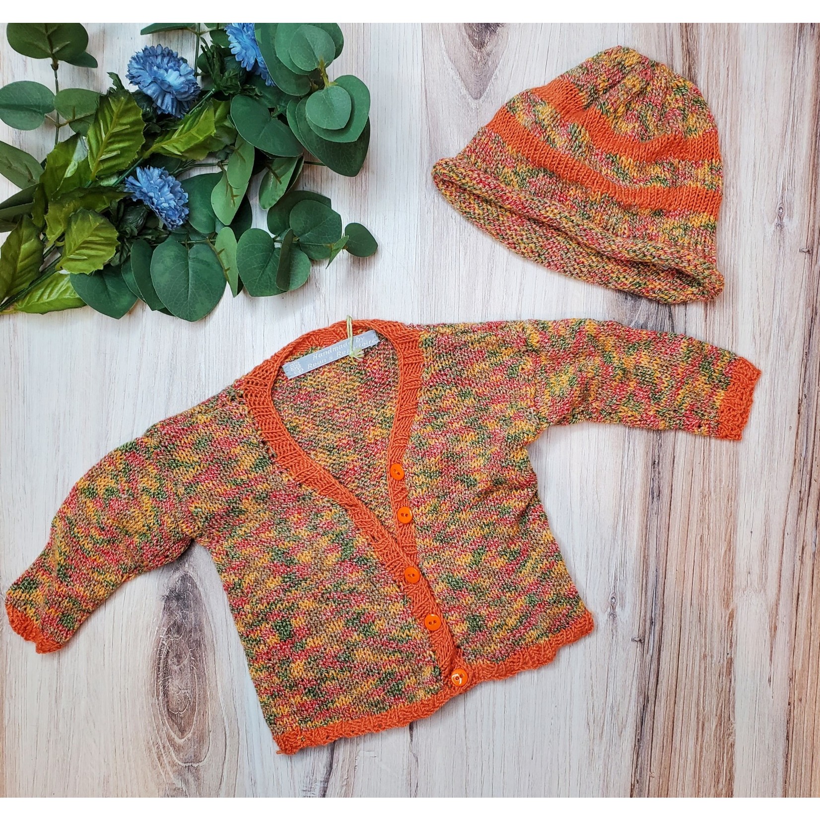 Roan's Repertoire Sweater & Hat Set - Knitted - Orange Autumn Multicolor - Size 3-9 mos.