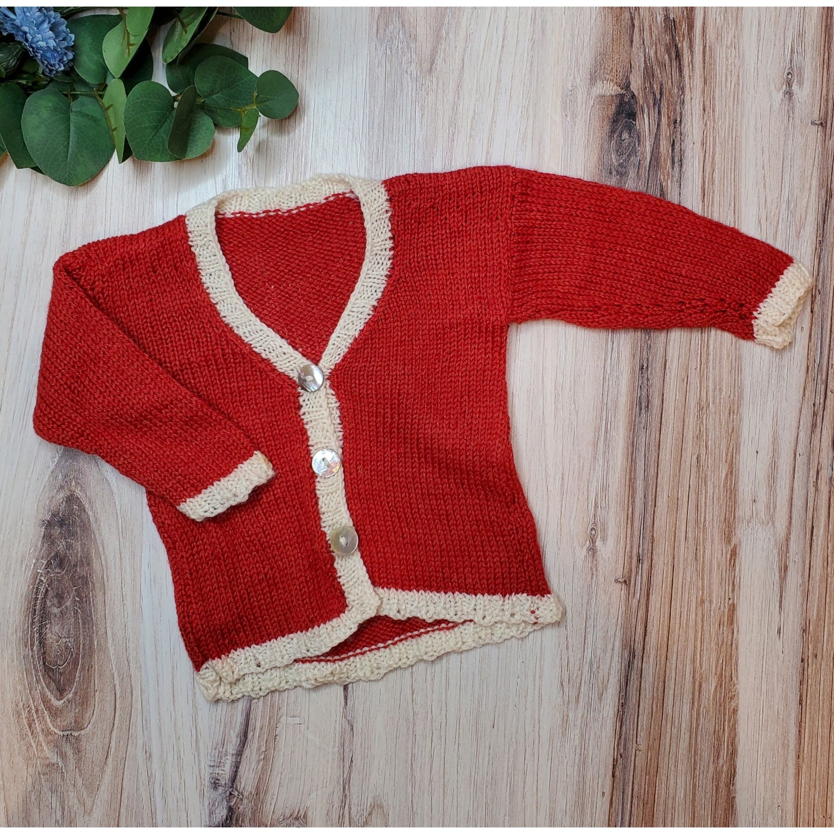 Roan's Repertoire Newborn Sweater - Knitted - Red & White -  Size 0-3 mos.