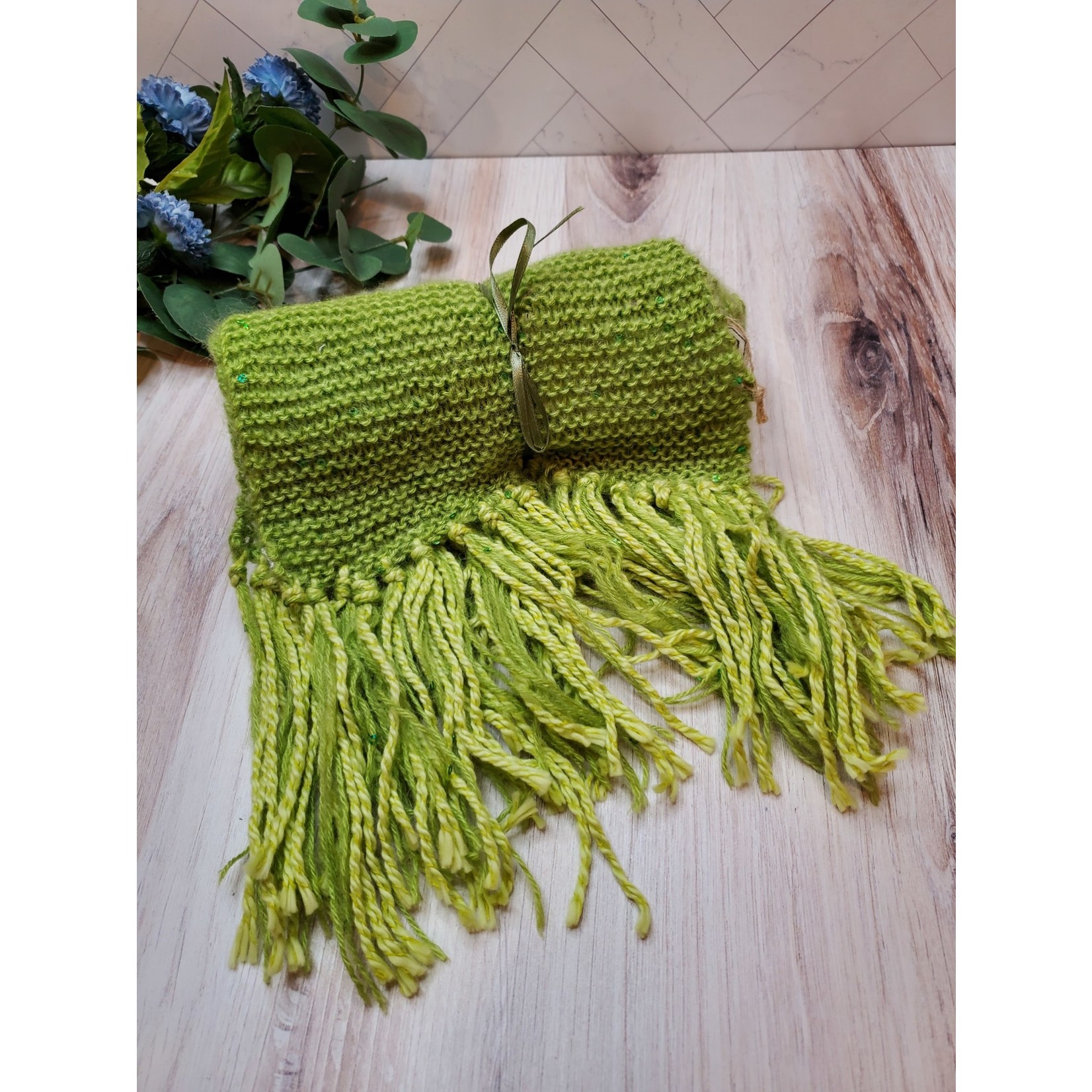 Roan's Repertoire Knitted Scarf - Green Sparkle