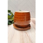 Effa Ceramics Orange Textured Planter with Attached Dish