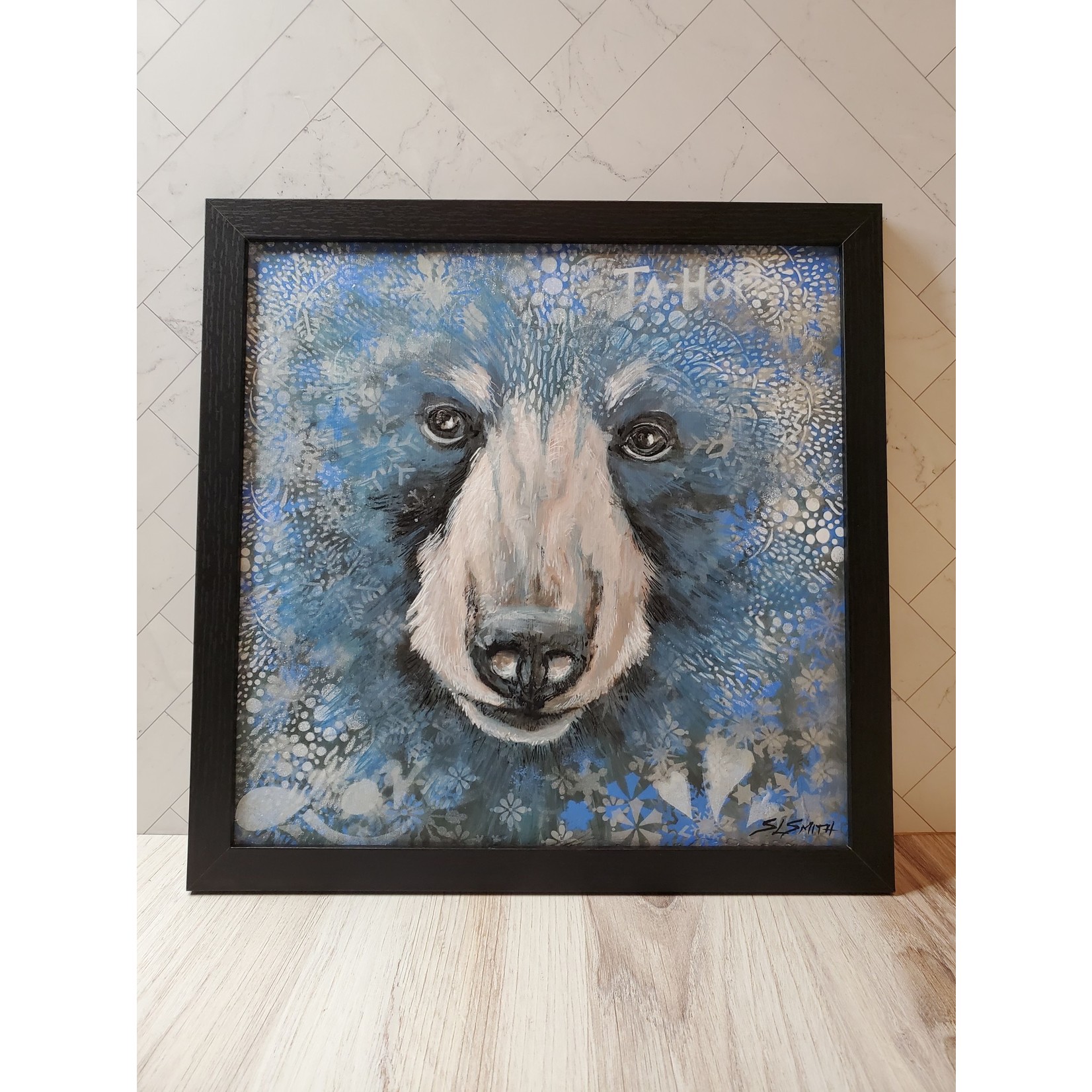 Sara L Smith "Winter Bear" Wilding Mini - mixed acrylics - framed - 13x13"
