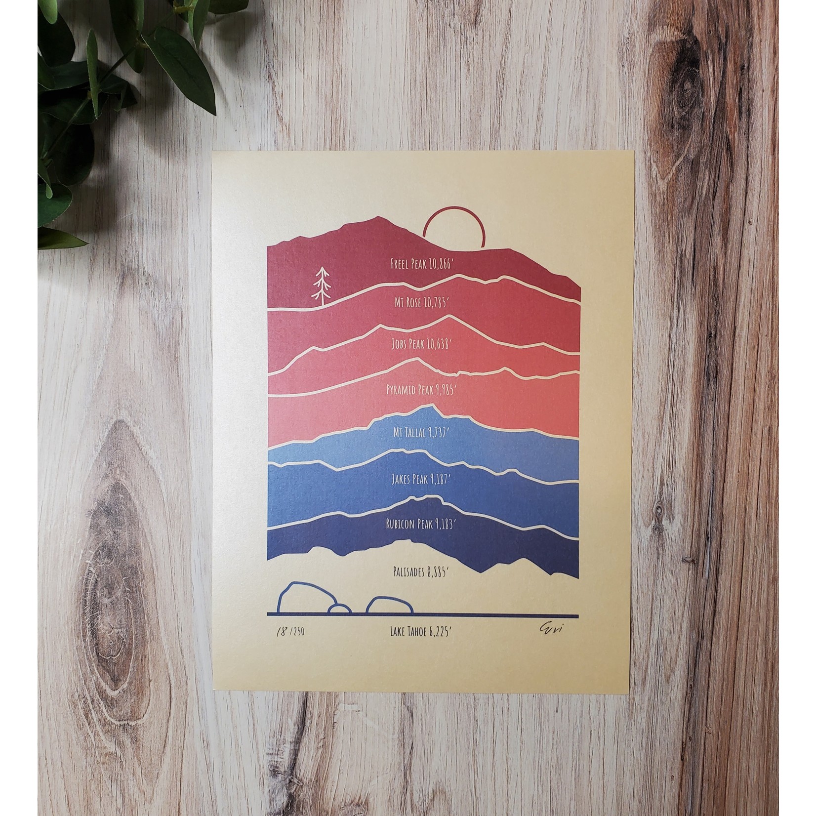 Evi Studio "Tahoe Mountains" - Dusty Rose Giclee Print - 8.5x11"