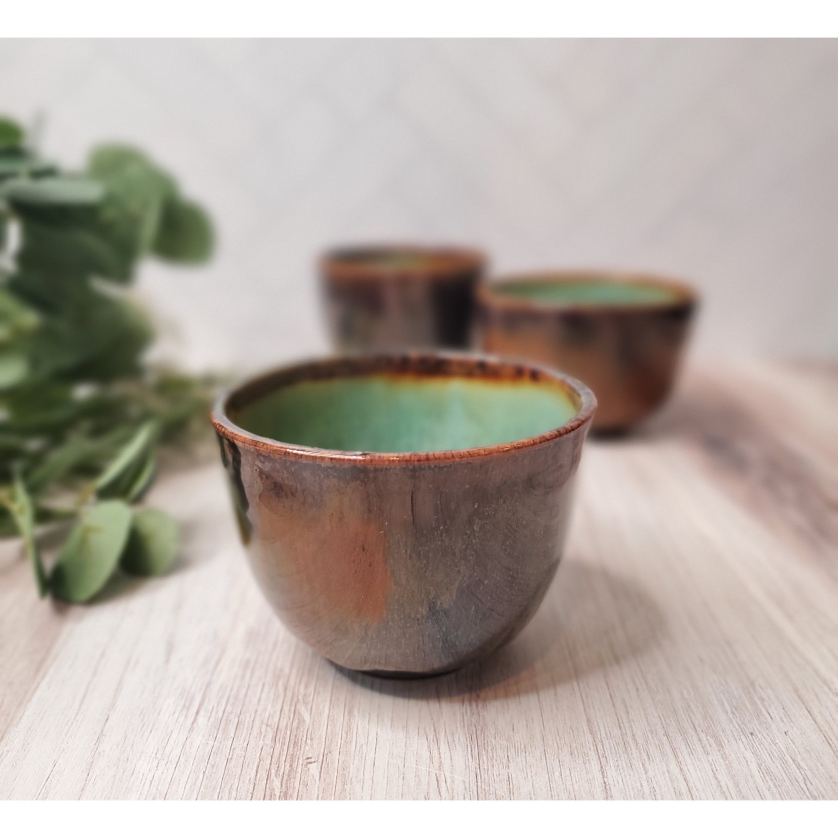 Elaine Randall General Purpose Ceramic Bowls/ Tea Vessels  - Brown/Turquoise/Old Copper