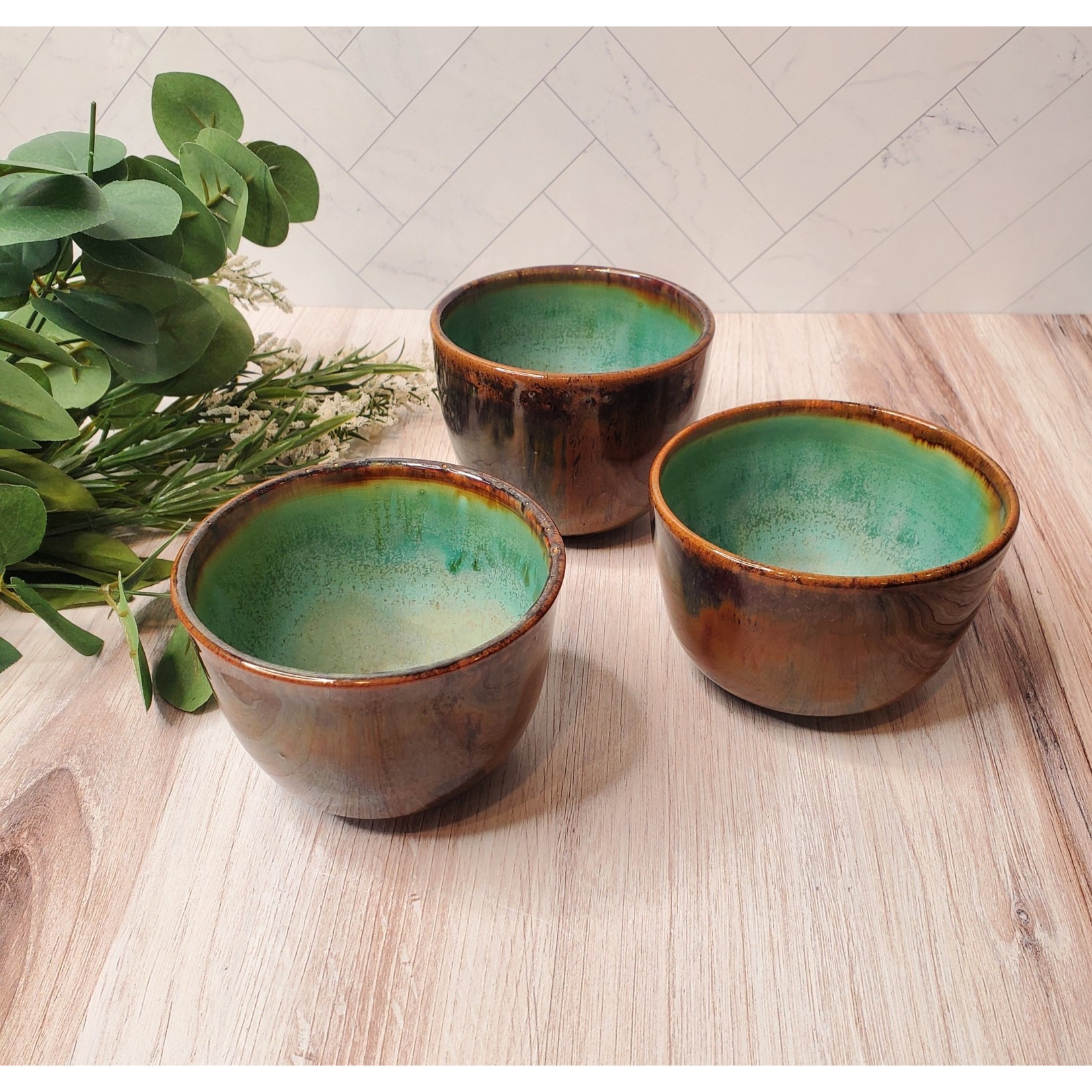 Elaine Randall General Purpose Ceramic Bowls/ Tea Vessels  - Brown/Turquoise/Old Copper