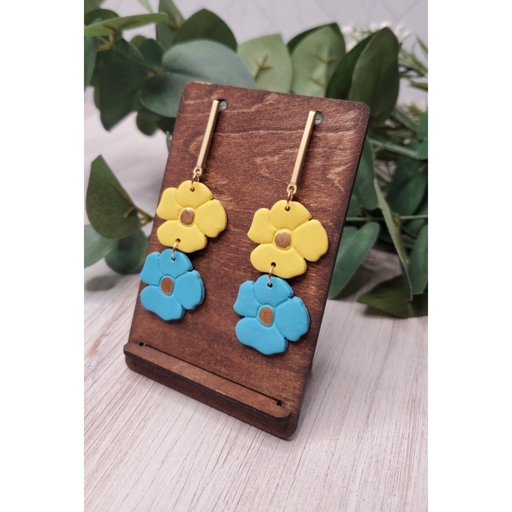 Simone Marie Designs Blue & Yellow Flower Drops - Polymer Clay Earrings