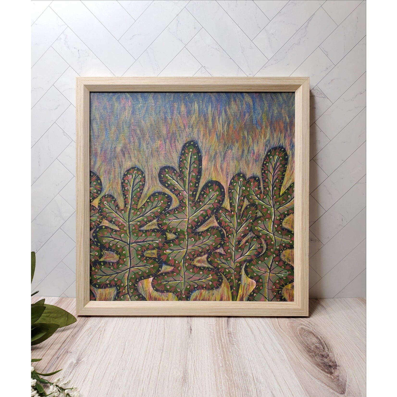 Joy Time Now "Fantasy Forest Foliage" - Framed Acrylic Original - 12x12"