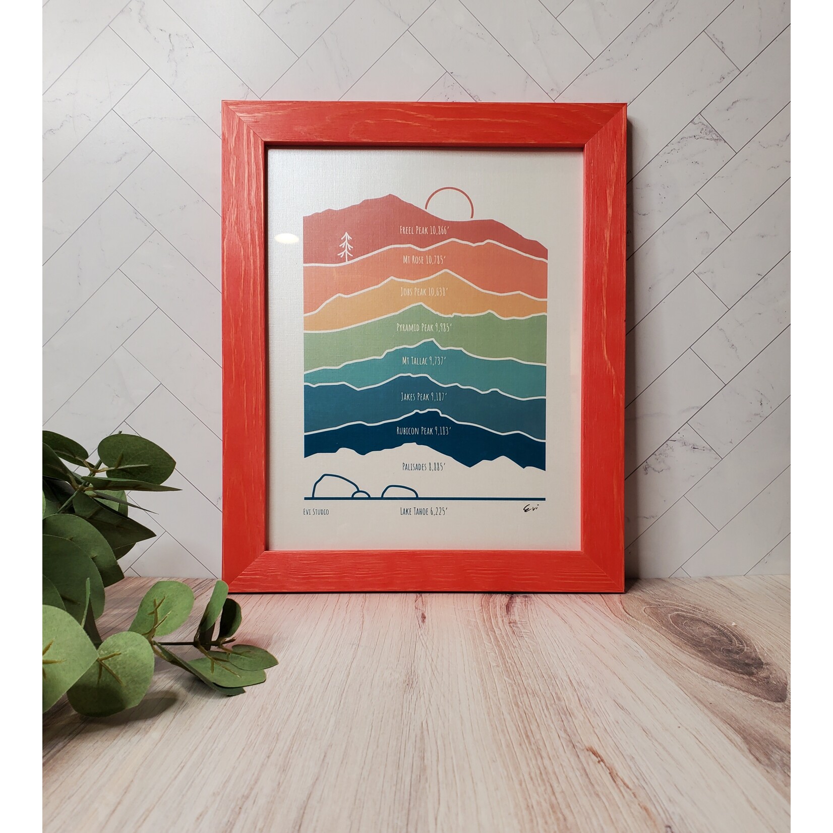 Evi Studio Tahoe Mountains Rainbow Print - Red Frame