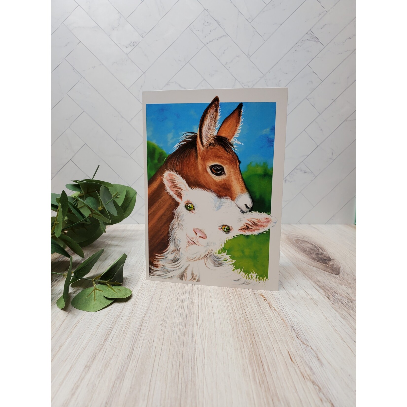 Bird in a Pine Donkey & Goat - Greeting Card