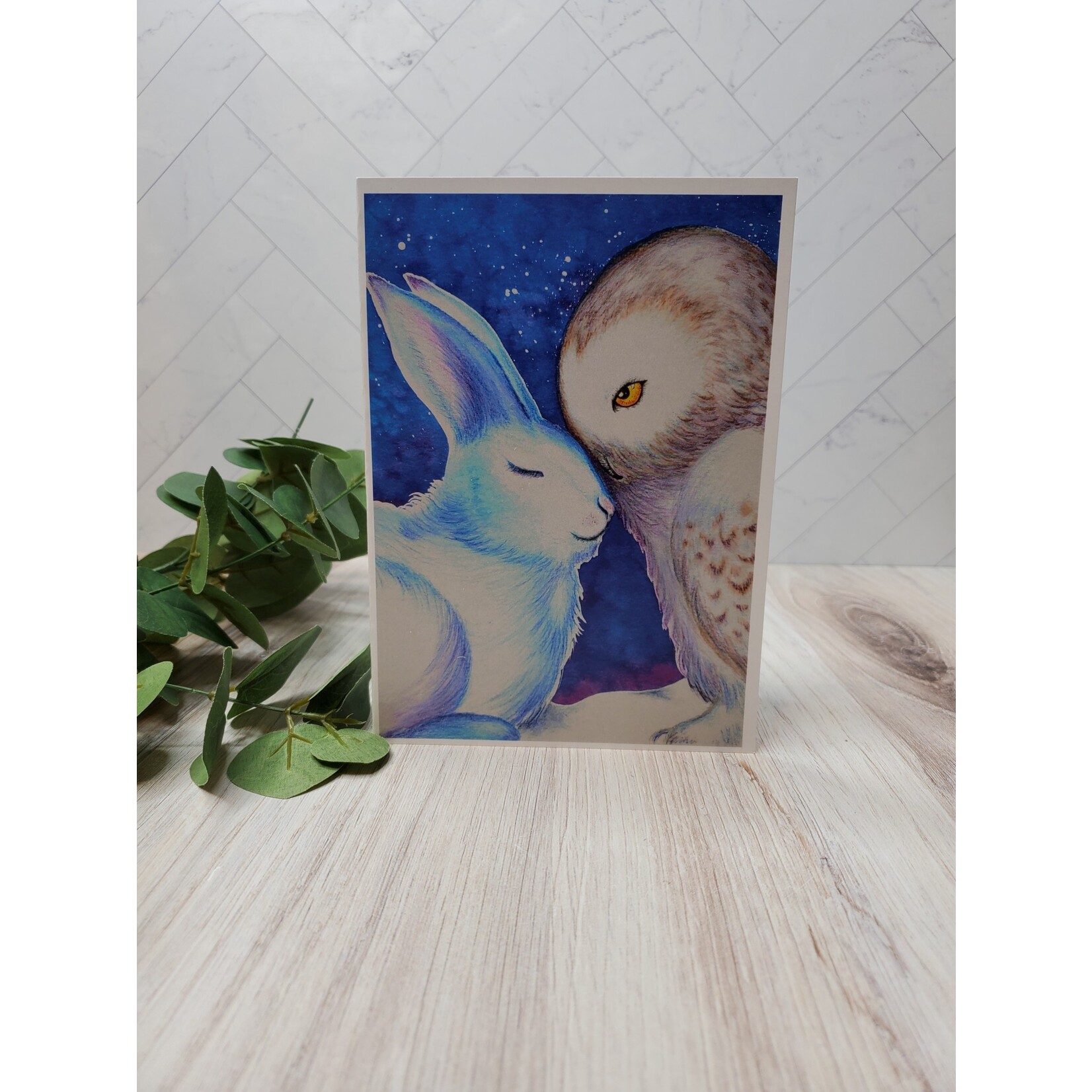 Bird in a Pine Bunny & Owl - Greeting Card