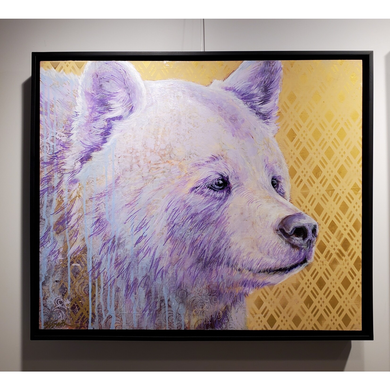 Sara L Smith "Wilding - Snowflake Spirit Bear" - mixed acrylics on birch panel