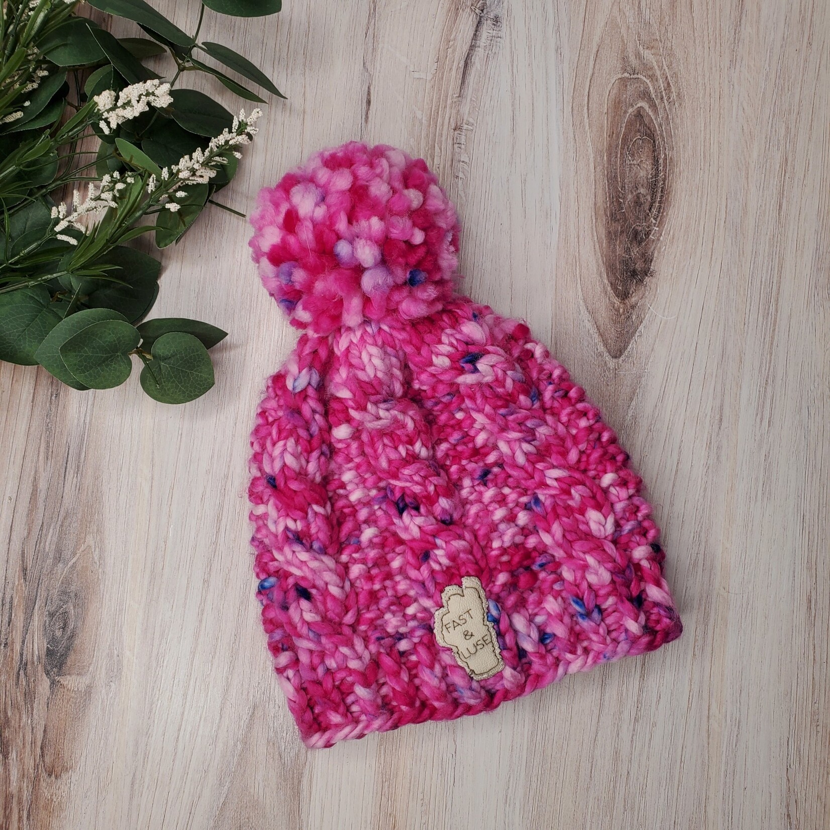 Fast and Luse Merino Wool Hat w/ Yarn Pom Pom - Hot Pink