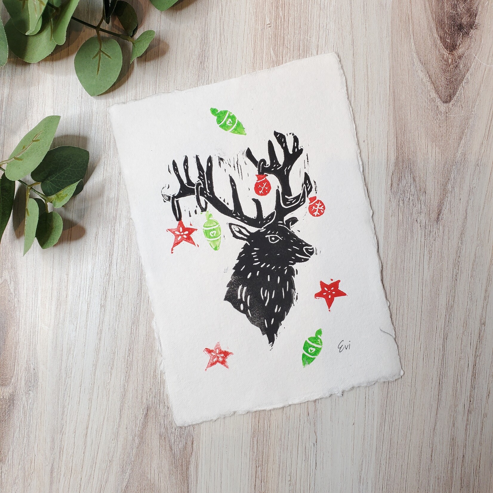 Evi Studio "Reindeer" - Lino Block print on handmade paper