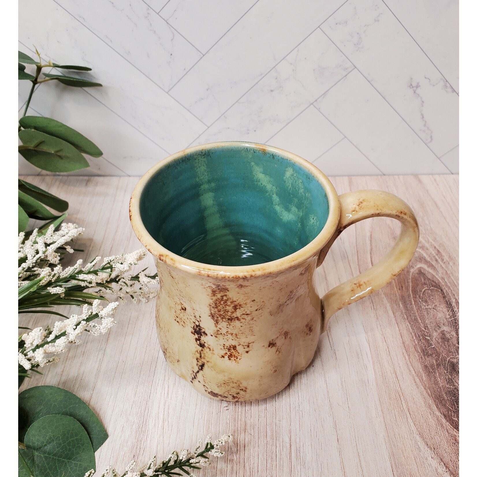 Elaine Randall Sand + Turquoise Handled Mugs