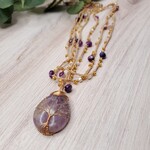 Crescent Moon Jewelry of the Sierras Bead Crochet Necklace - Amethyst Tree of Life - Double Wrap 36"