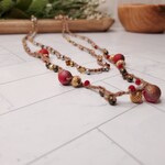 Crescent Moon Jewelry of the Sierras Bead Crochet Double Necklace - Crimson & Gold - 32"