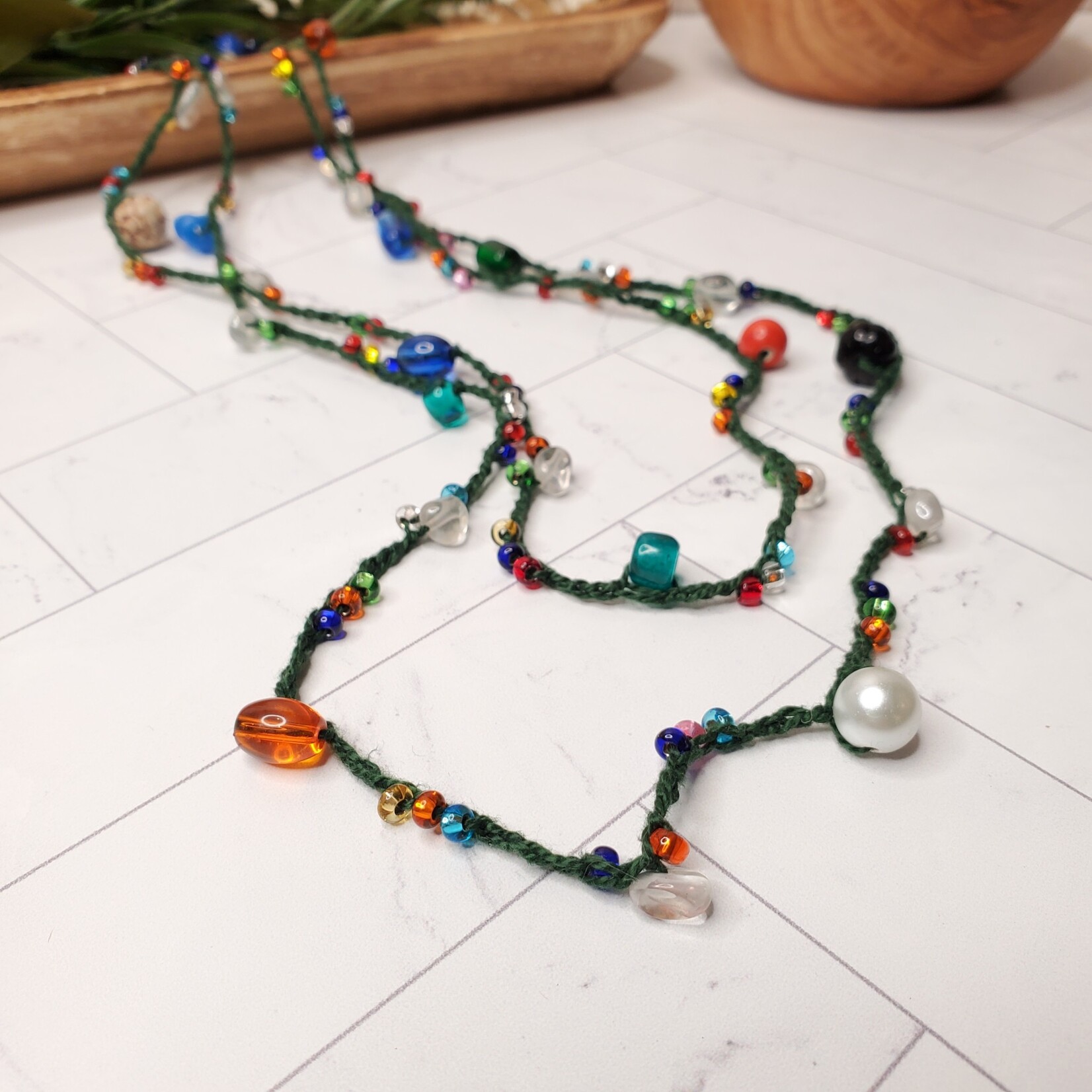 Crochet slider beaded necklace - Mosaic Ocean – slashKnots