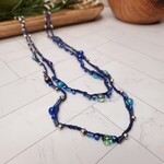 Blu Moon Jewelry Bead Crochet Double Necklace - Dark Blue & Silver - 28"