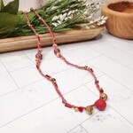 Blu Moon Jewelry Bead Crochet Necklace - Red & Gold - 26"